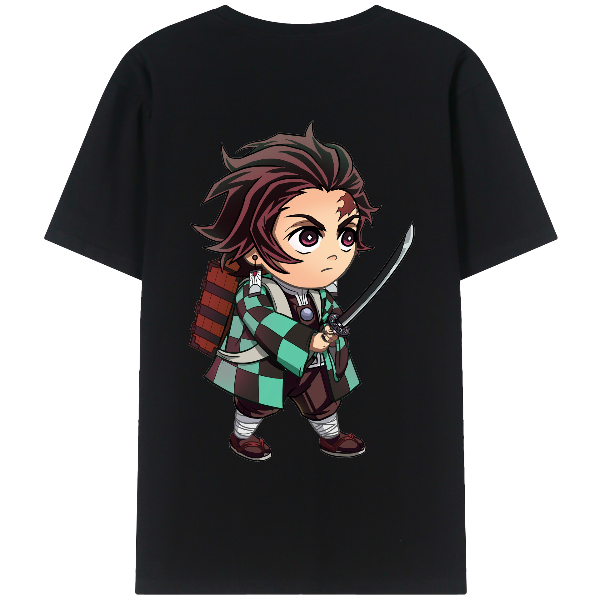 （画像用） 鬼滅の刃 竈門 炭治郎／かまど たんじろう Kamado Tanjirou 綿100％ メンズ半袖Tシャツ（バックプリント） 通気性