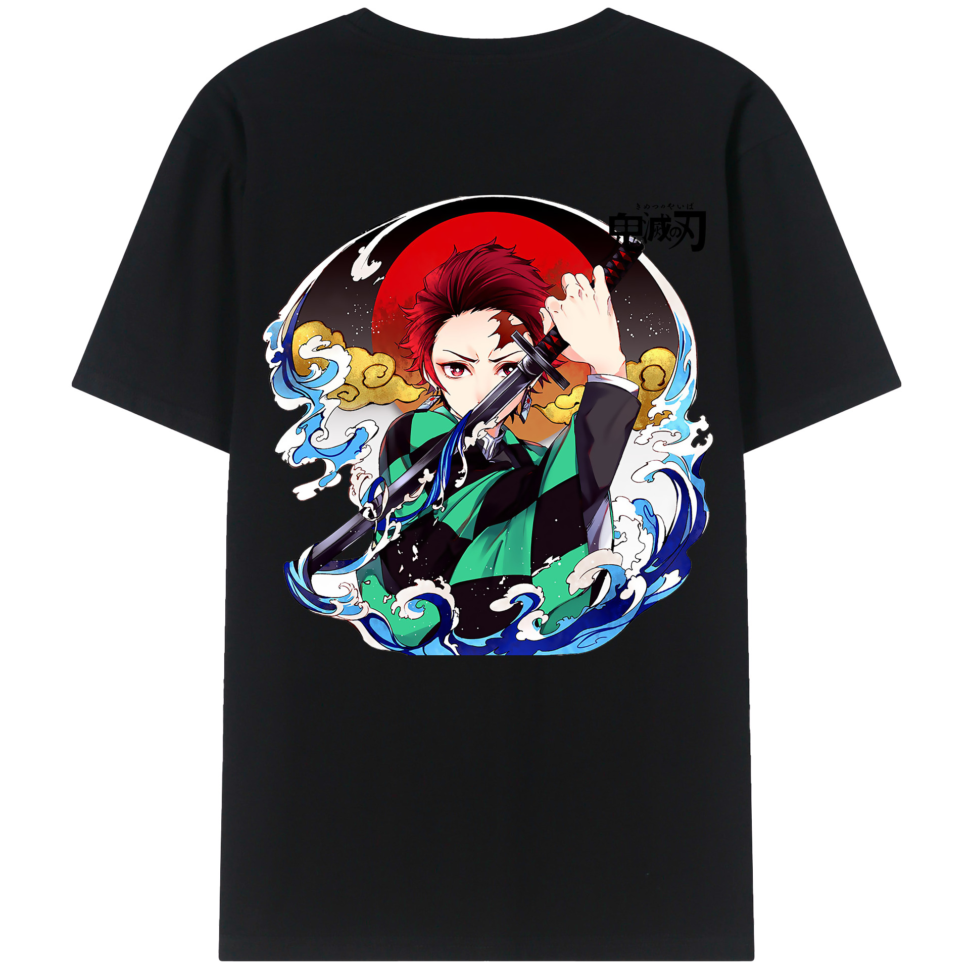 （画像用） 鬼滅の刃 竈門 炭治郎／かまど たんじろう Kamado Tanjirou 綿100％ メンズ半袖Tシャツ（バックプリント） 通気性
