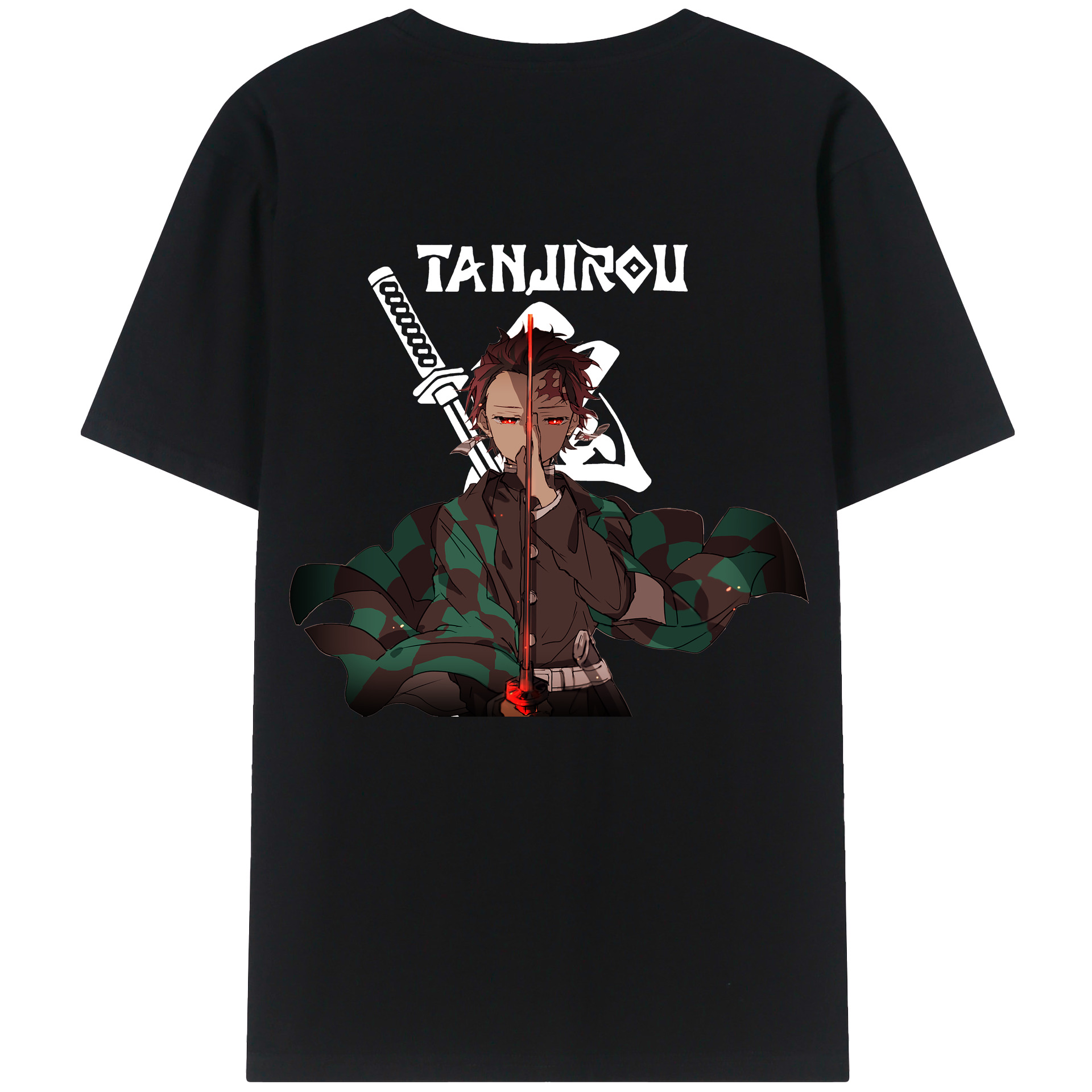 （画像用） 鬼滅の刃 竈門 炭治郎／かまど たんじろう Kamado Tanjirou 綿100％ メンズ半袖Tシャツ（バックプリント） 通気性