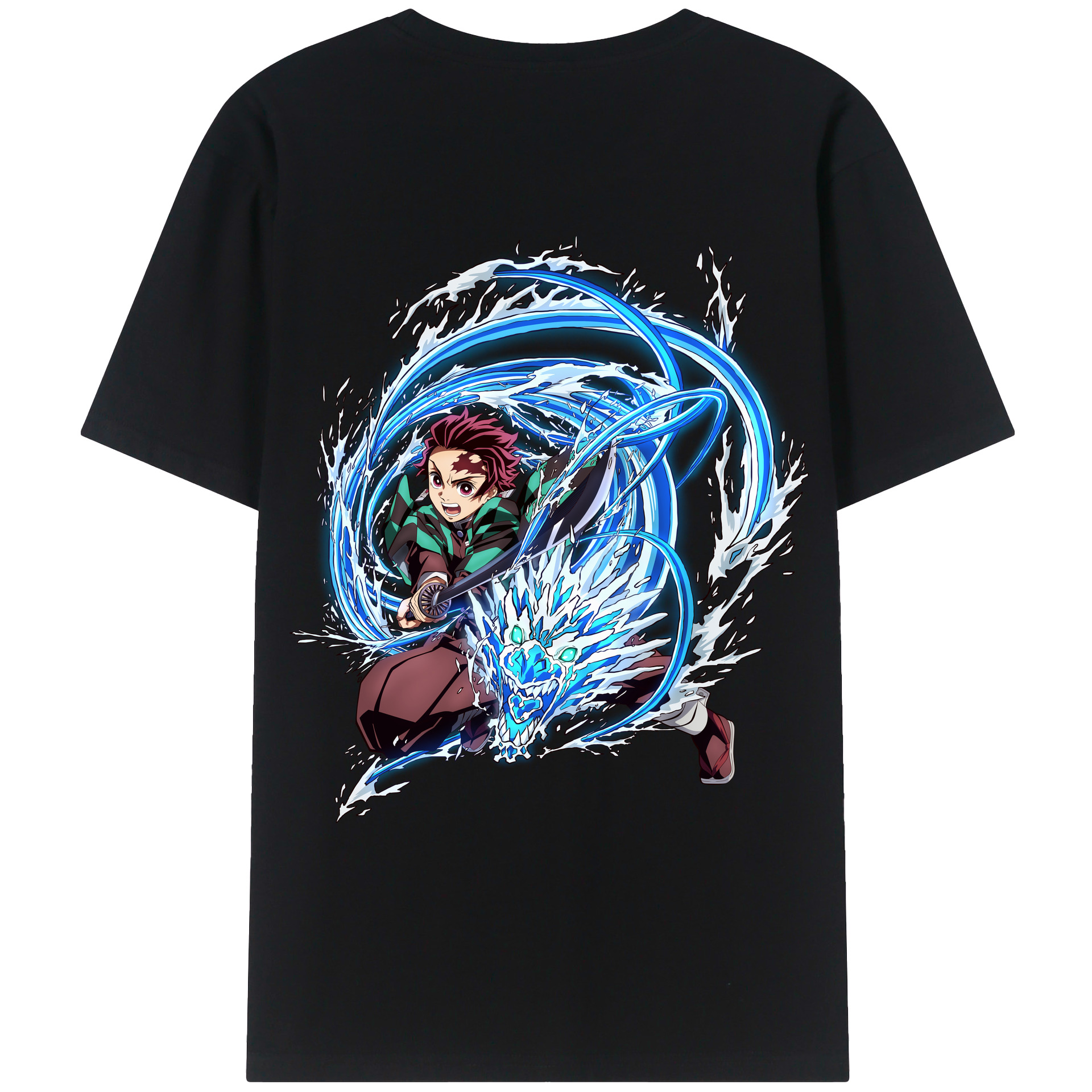 （画像用） 鬼滅の刃 竈門 炭治郎／かまど たんじろう Kamado Tanjirou 綿100％ メンズ半袖Tシャツ（バックプリント） 通気性