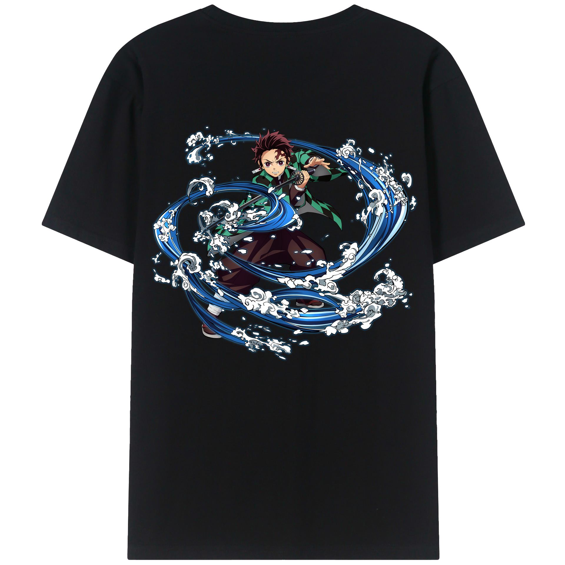 （画像用） 鬼滅の刃 竈門 炭治郎／かまど たんじろう Kamado Tanjirou 綿100％ メンズ半袖Tシャツ（バックプリント） 通気性
