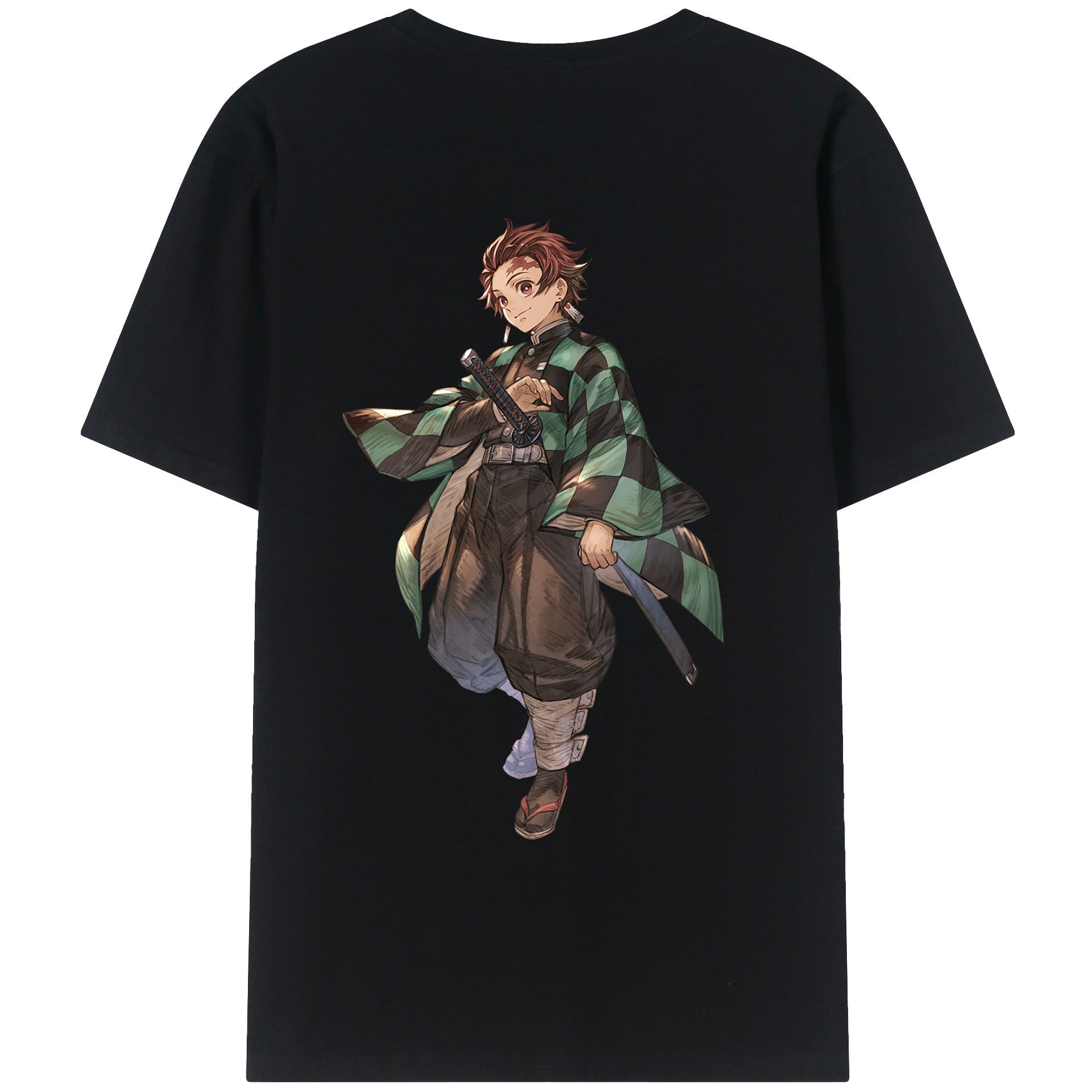 （画像用） 鬼滅の刃 竈門 炭治郎／かまど たんじろう Kamado Tanjirou 綿100％ メンズ半袖Tシャツ（バックプリント） 通気性