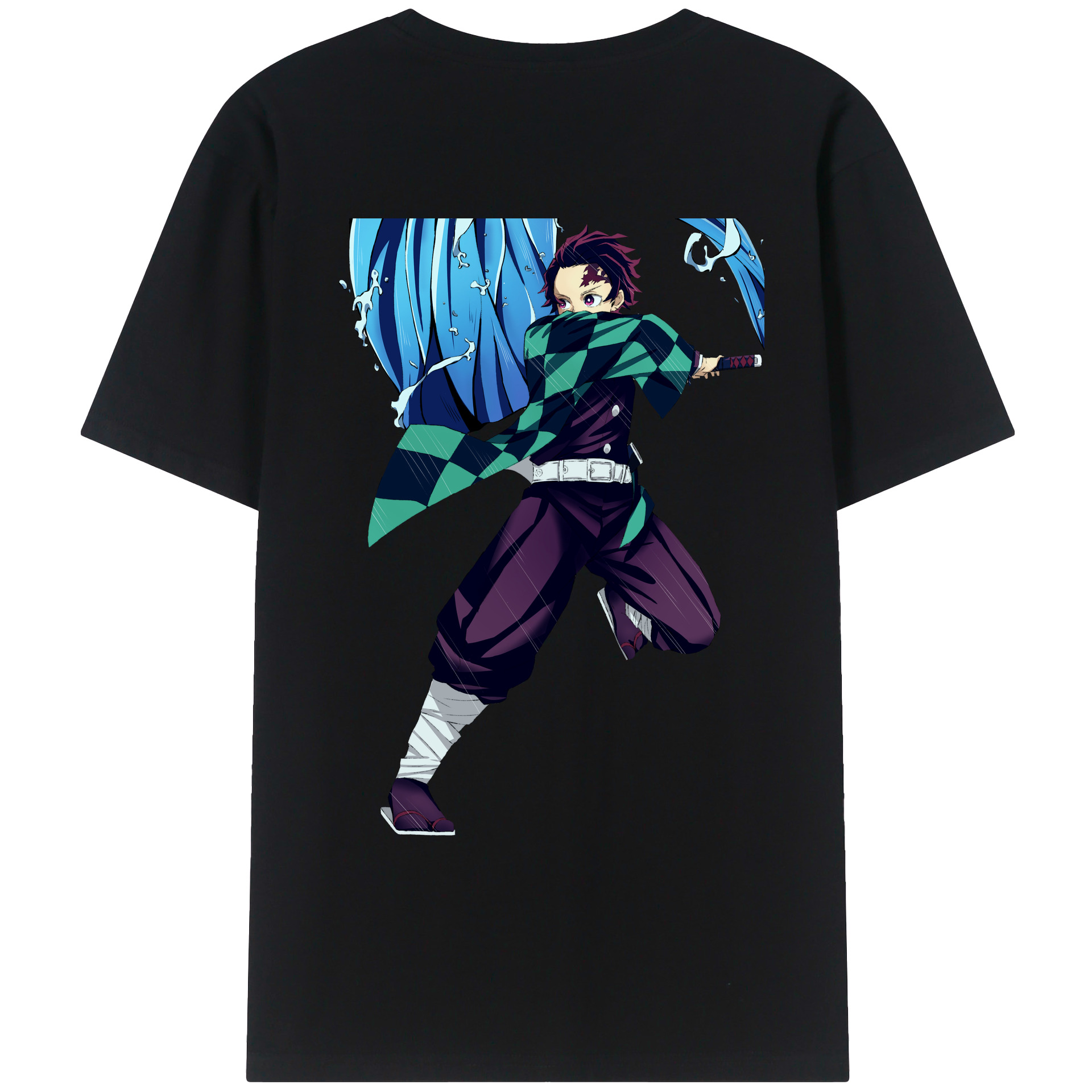 （画像用） 鬼滅の刃 竈門 炭治郎／かまど たんじろう Kamado Tanjirou 綿100％ メンズ半袖Tシャツ（バックプリント） 通気性