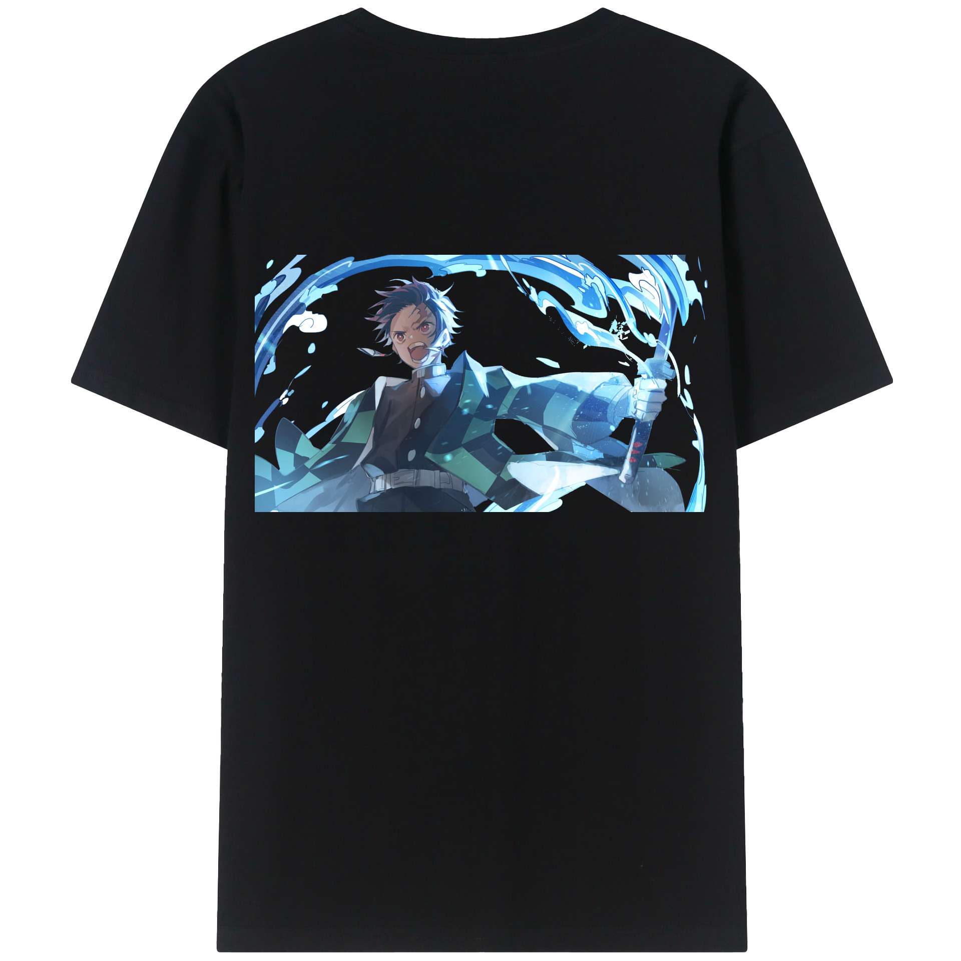 （画像用） 鬼滅の刃 竈門 炭治郎／かまど たんじろう Kamado Tanjirou 綿100％ メンズ半袖Tシャツ（バックプリント） 通気性