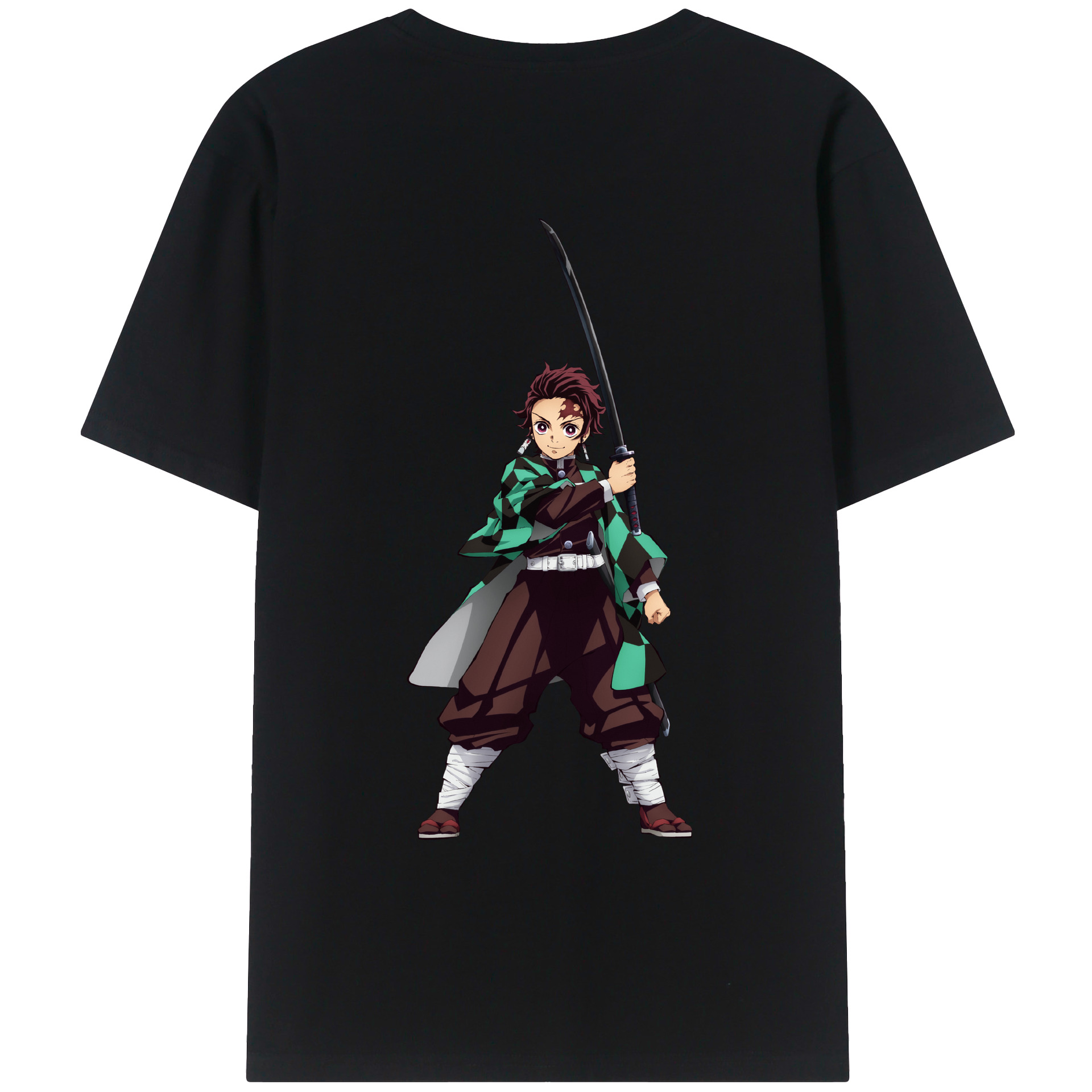 （画像用） 鬼滅の刃 竈門 炭治郎／かまど たんじろう Kamado Tanjirou 綿100％ メンズ半袖Tシャツ（バックプリント） 通気性