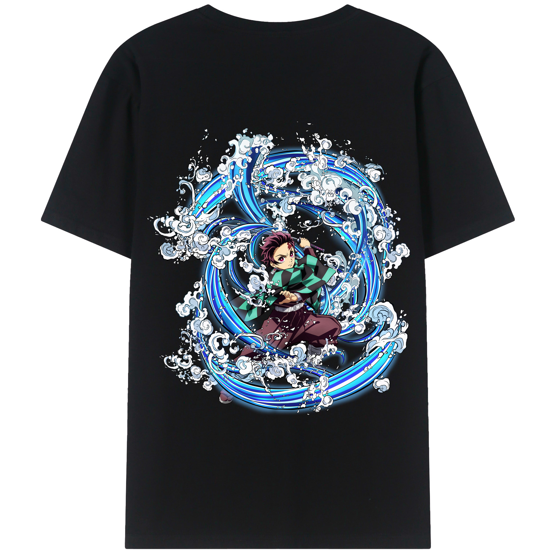 （画像用） 鬼滅の刃 竈門 炭治郎／かまど たんじろう Kamado Tanjirou 綿100％ メンズ半袖Tシャツ（バックプリント） 通気性