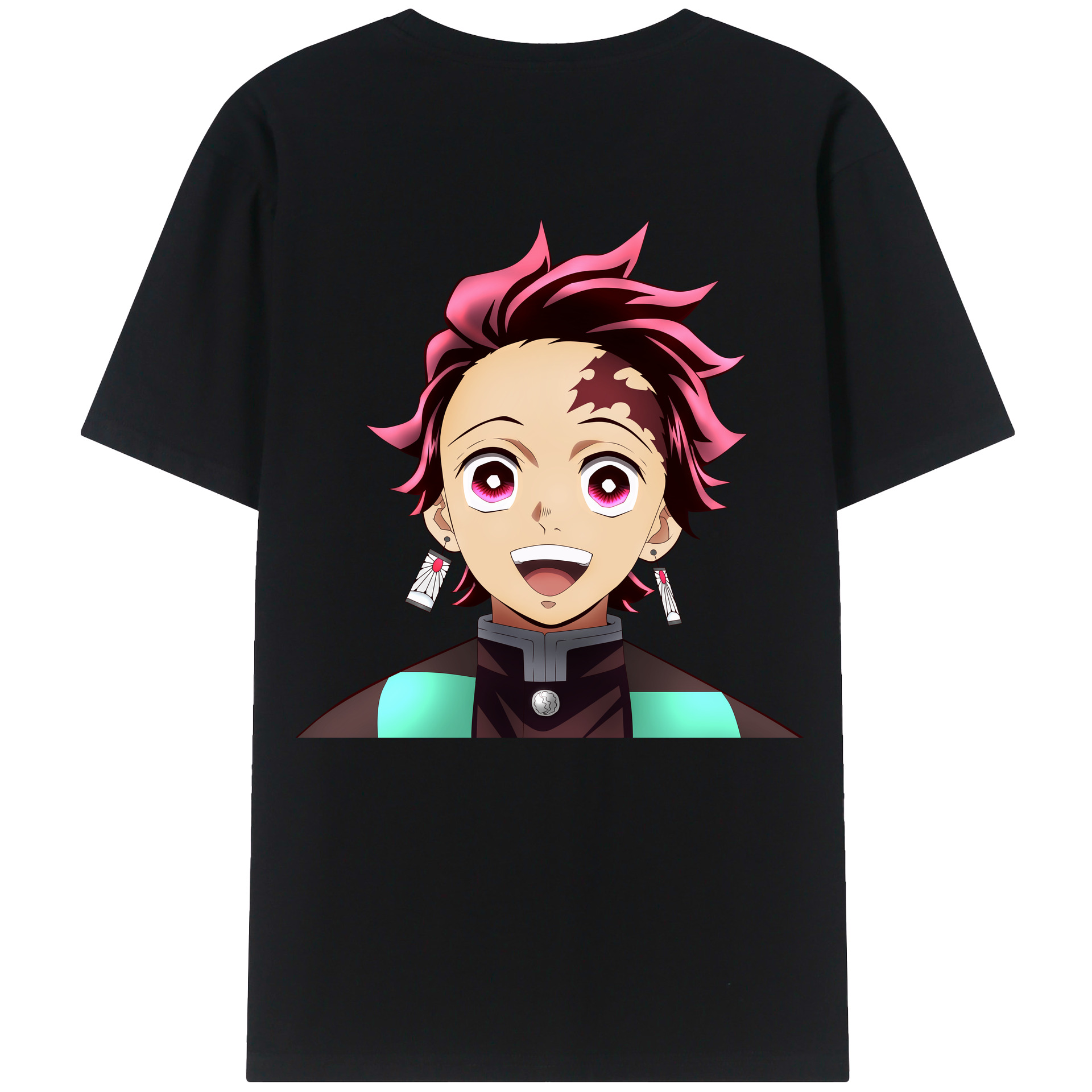 （画像用） 鬼滅の刃 竈門 炭治郎／かまど たんじろう Kamado Tanjirou 綿100％ メンズ半袖Tシャツ（バックプリント） 通気性