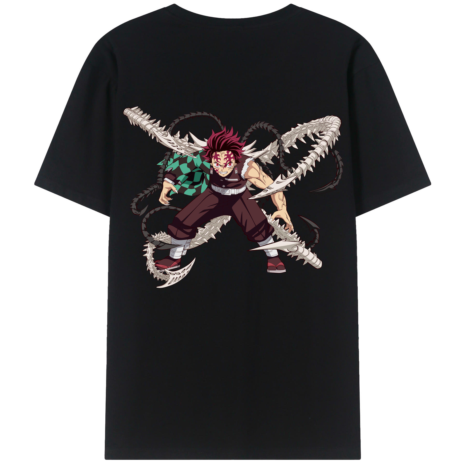 （画像用） 鬼滅の刃 竈門 炭治郎／かまど たんじろう Kamado Tanjirou 綿100％ メンズ半袖Tシャツ（バックプリント） 通気性