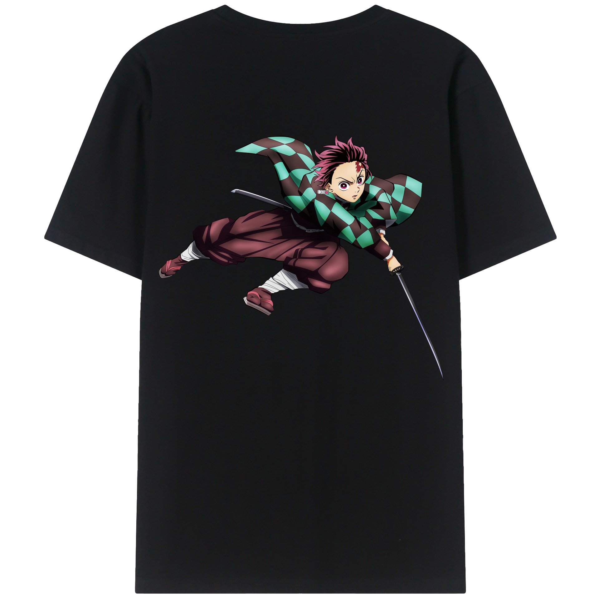 （画像用） 鬼滅の刃 竈門 炭治郎／かまど たんじろう Kamado Tanjirou 綿100％ メンズ半袖Tシャツ（バックプリント） 通気性