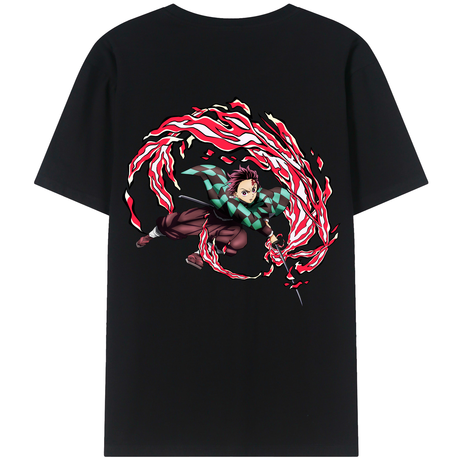 （画像用） 鬼滅の刃 竈門 炭治郎／かまど たんじろう Kamado Tanjirou 綿100％ メンズ半袖Tシャツ（バックプリント） 通気性