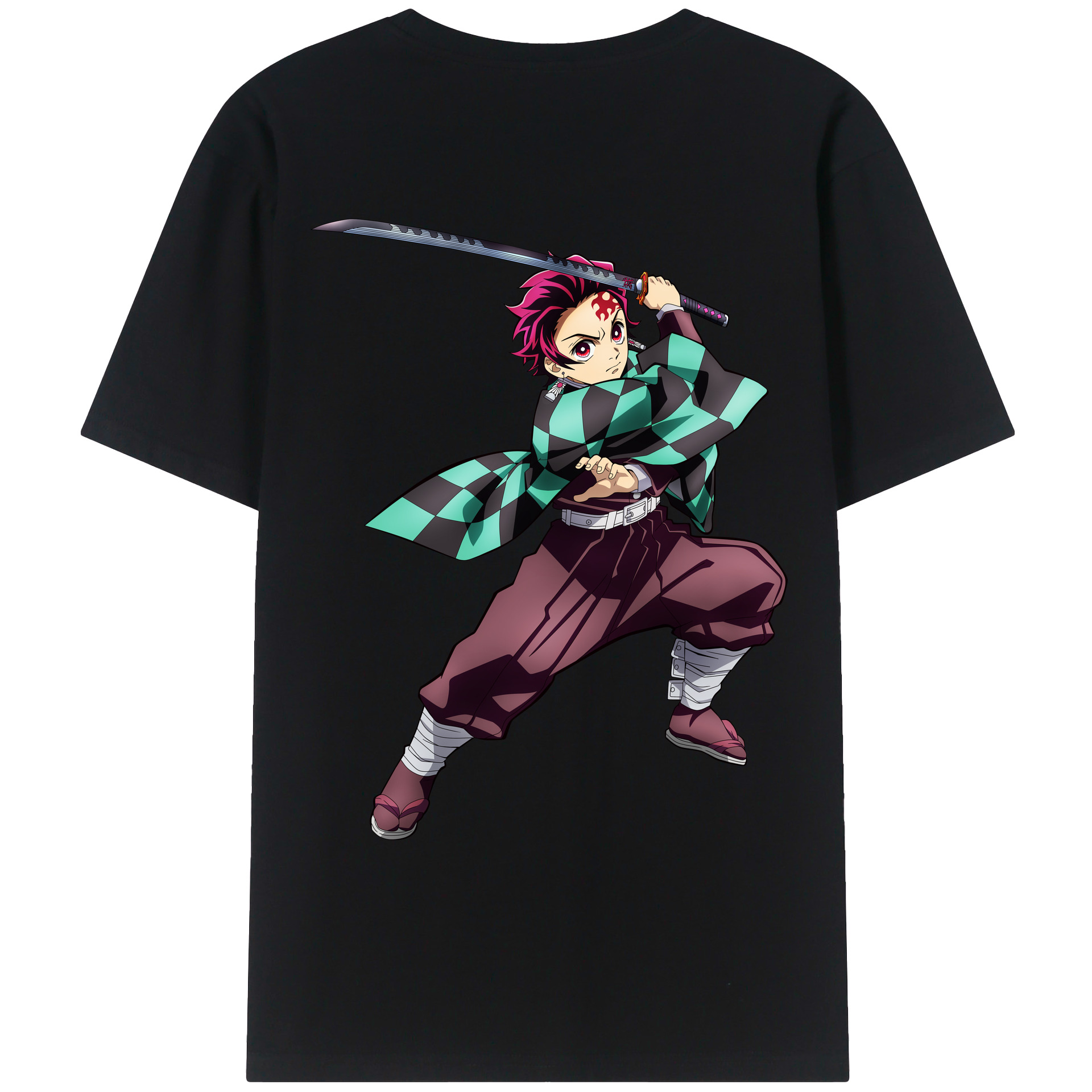 （画像用） 鬼滅の刃 竈門 炭治郎／かまど たんじろう Kamado Tanjirou 綿100％ メンズ半袖Tシャツ（バックプリント） 通気性