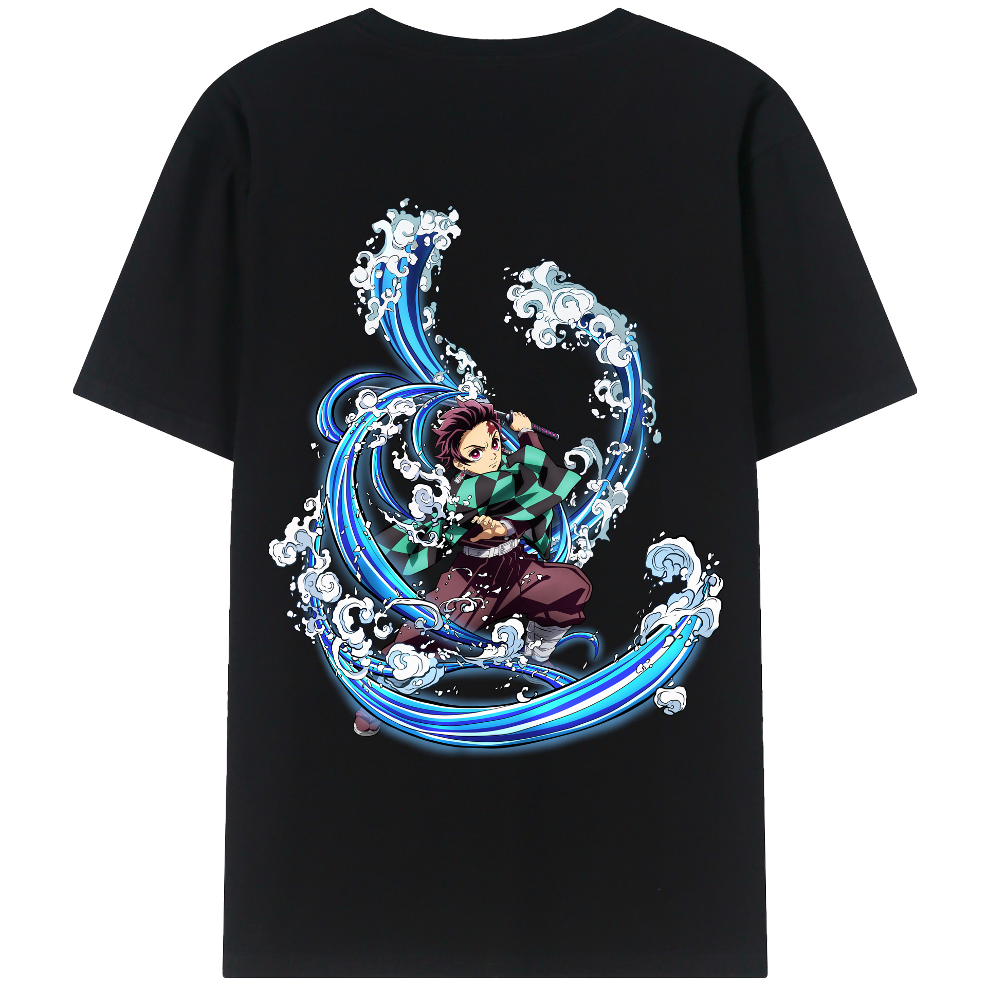 （画像用） 鬼滅の刃 竈門 炭治郎／かまど たんじろう Kamado Tanjirou 綿100％ メンズ半袖Tシャツ（バックプリント） 通気性