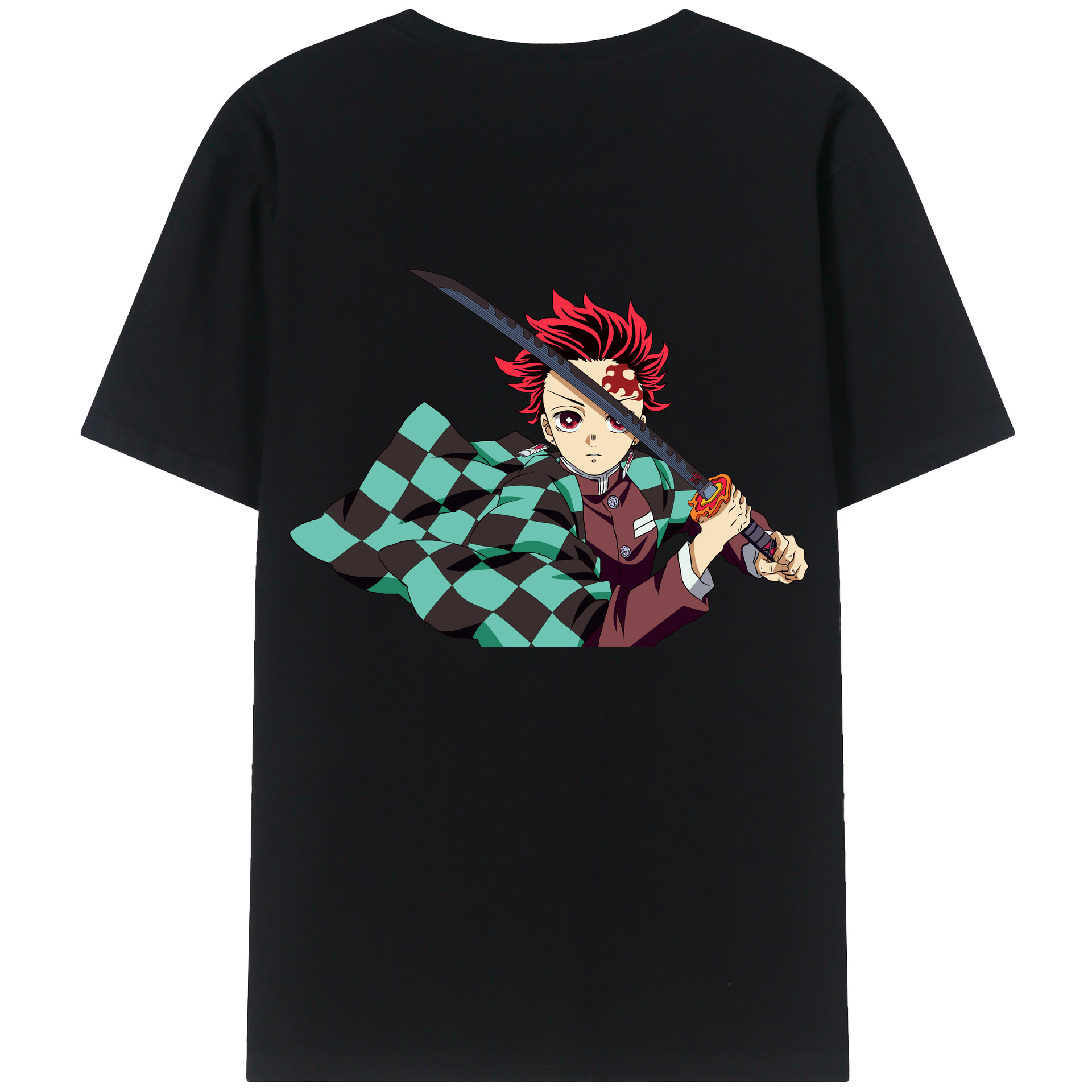 （画像用） 鬼滅の刃 竈門 炭治郎／かまど たんじろう Kamado Tanjirou 綿100％ メンズ半袖Tシャツ（バックプリント） 通気性