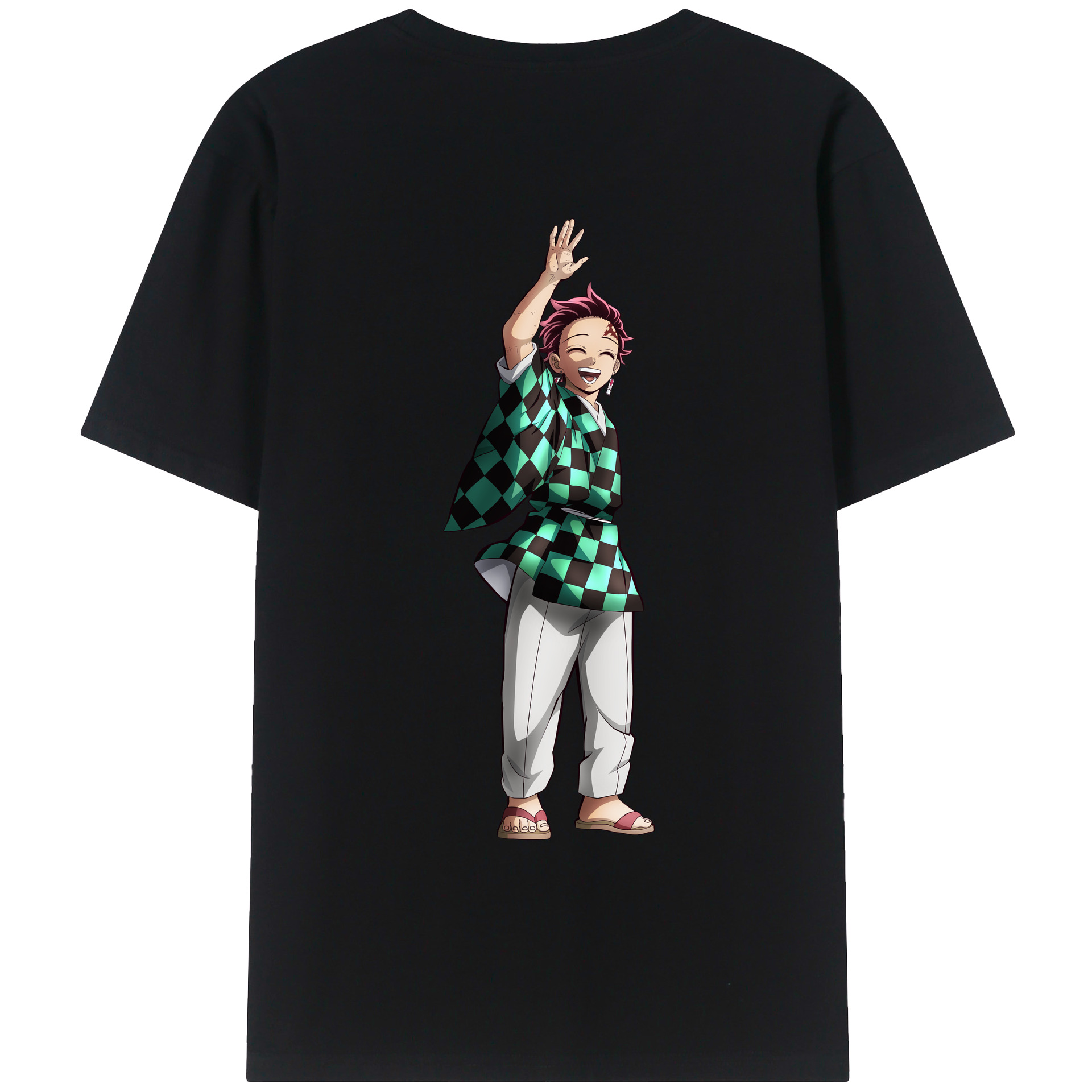 （画像用） 鬼滅の刃 竈門 炭治郎／かまど たんじろう Kamado Tanjirou 綿100％ メンズ半袖Tシャツ（バックプリント） 通気性
