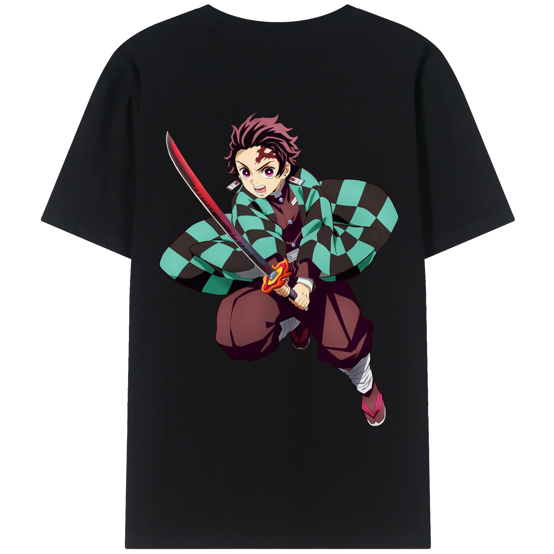 （画像用） 鬼滅の刃 竈門 炭治郎／かまど たんじろう Kamado Tanjirou 綿100％ メンズ半袖Tシャツ（バックプリント） 通気性