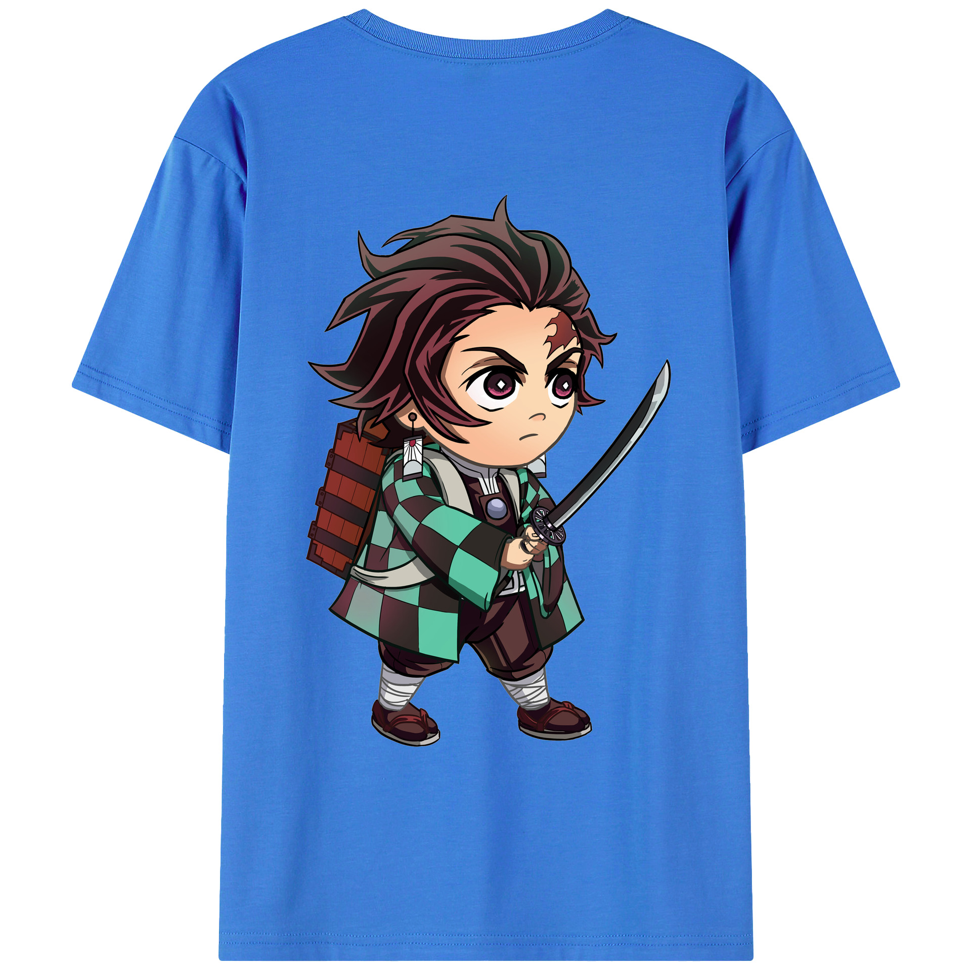 （画像用） 鬼滅の刃 竈門 炭治郎／かまど たんじろう Kamado Tanjirou 綿100％ メンズ半袖Tシャツ（バックプリント） 通気性