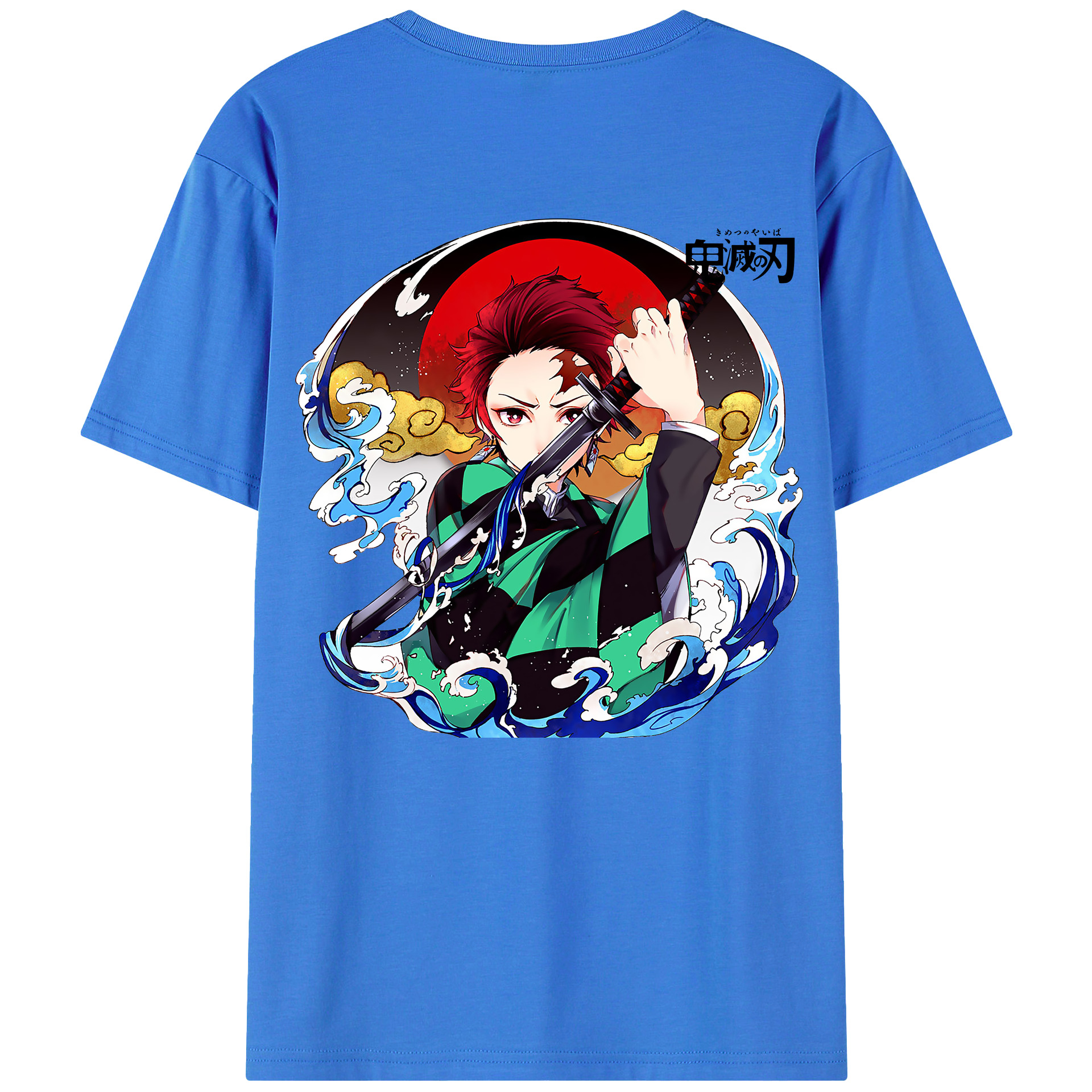（画像用） 鬼滅の刃 竈門 炭治郎／かまど たんじろう Kamado Tanjirou 綿100％ メンズ半袖Tシャツ（バックプリント） 通気性