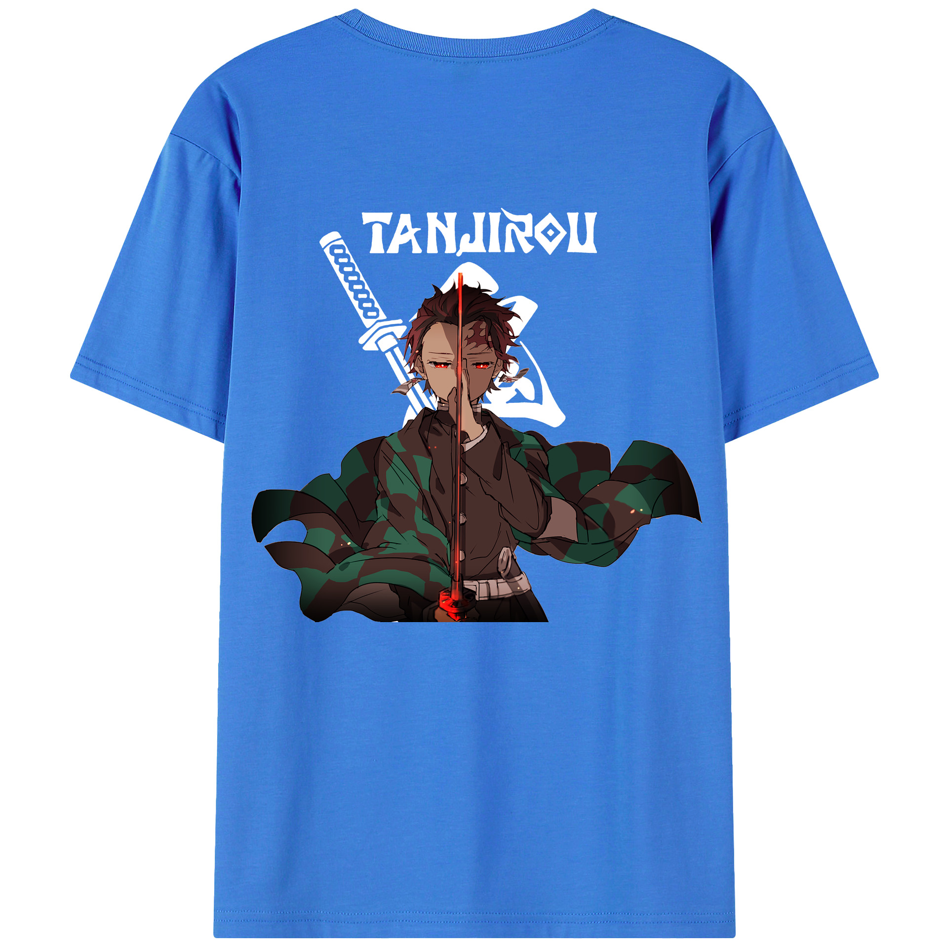 （画像用） 鬼滅の刃 竈門 炭治郎／かまど たんじろう Kamado Tanjirou 綿100％ メンズ半袖Tシャツ（バックプリント） 通気性