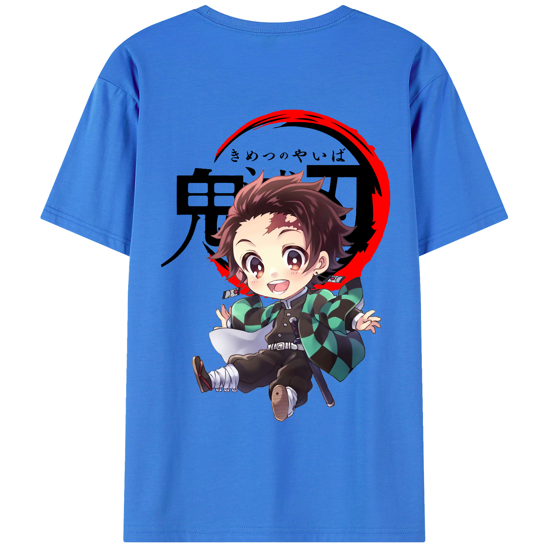 （画像用） 鬼滅の刃 竈門 炭治郎／かまど たんじろう Kamado Tanjirou 綿100％ メンズ半袖Tシャツ（バックプリント） 通気性