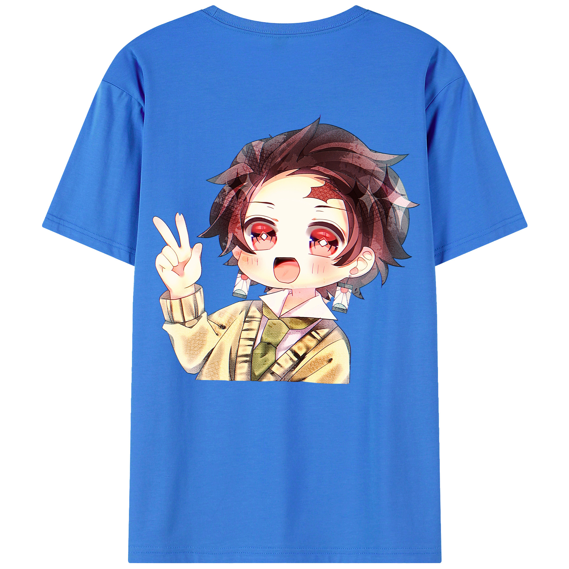 （画像用） 鬼滅の刃 竈門 炭治郎／かまど たんじろう Kamado Tanjirou 綿100％ メンズ半袖Tシャツ（バックプリント） 通気性