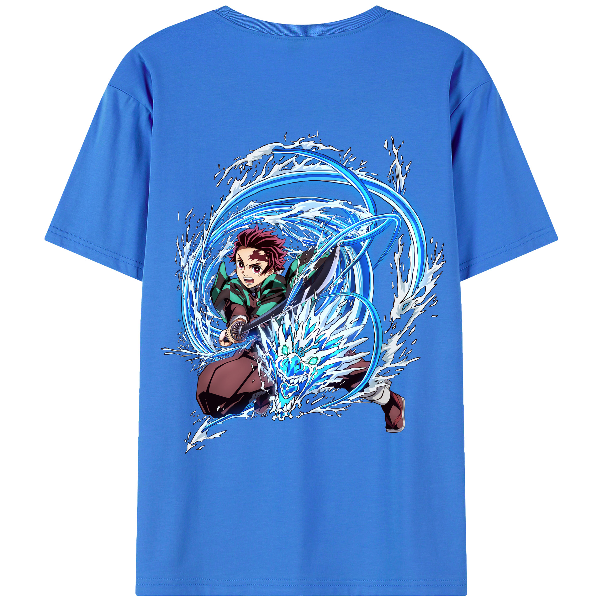 （画像用） 鬼滅の刃 竈門 炭治郎／かまど たんじろう Kamado Tanjirou 綿100％ メンズ半袖Tシャツ（バックプリント） 通気性