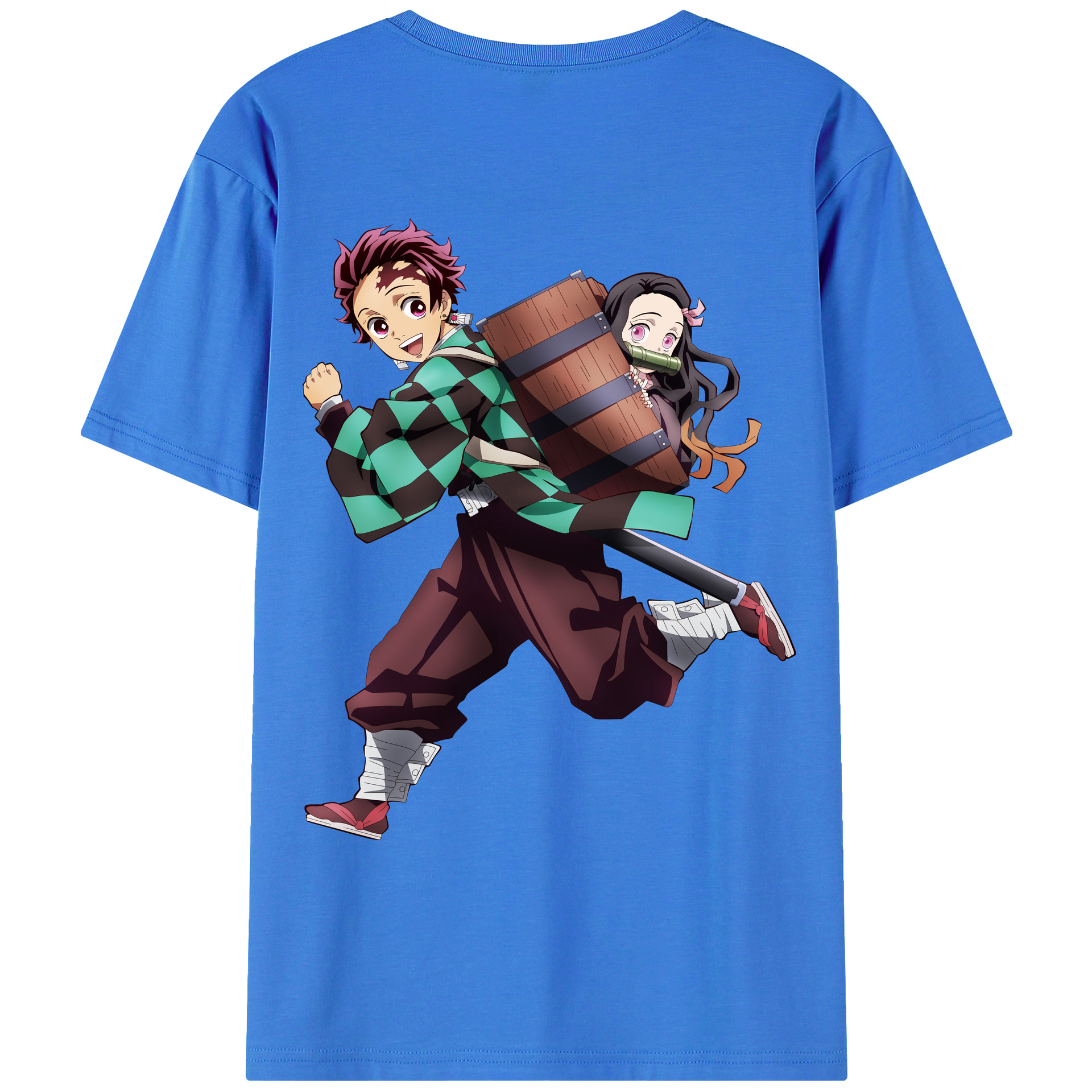 （画像用） 鬼滅の刃 竈門 炭治郎／かまど たんじろう Kamado Tanjirou 綿100％ メンズ半袖Tシャツ（バックプリント） 通気性