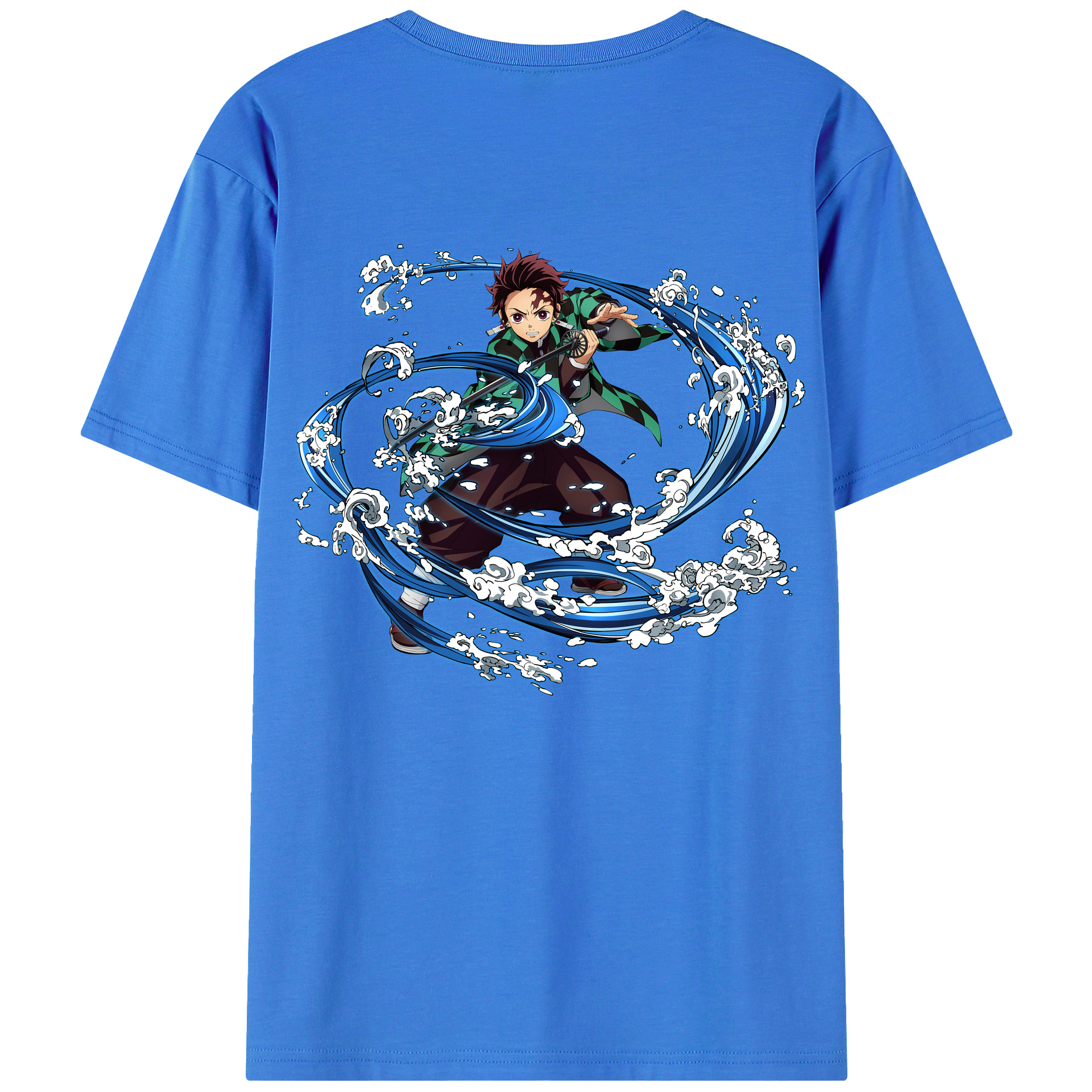（画像用） 鬼滅の刃 竈門 炭治郎／かまど たんじろう Kamado Tanjirou 綿100％ メンズ半袖Tシャツ（バックプリント） 通気性
