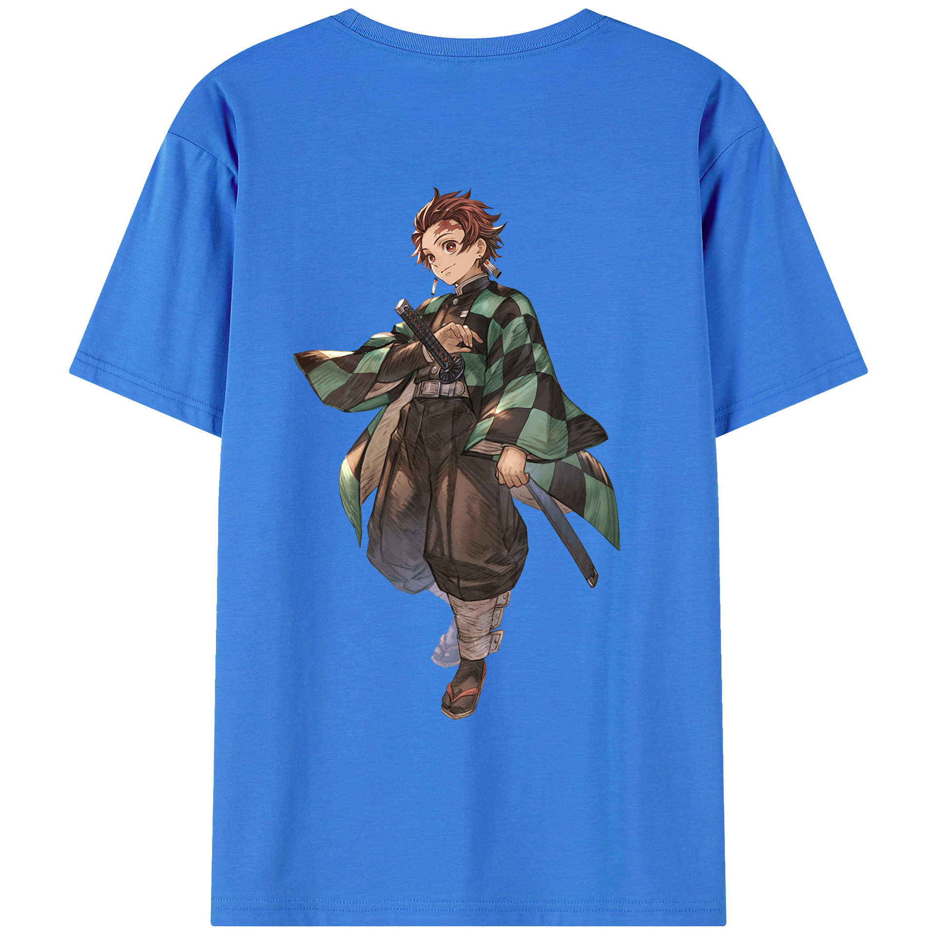 （画像用） 鬼滅の刃 竈門 炭治郎／かまど たんじろう Kamado Tanjirou 綿100％ メンズ半袖Tシャツ（バックプリント） 通気性