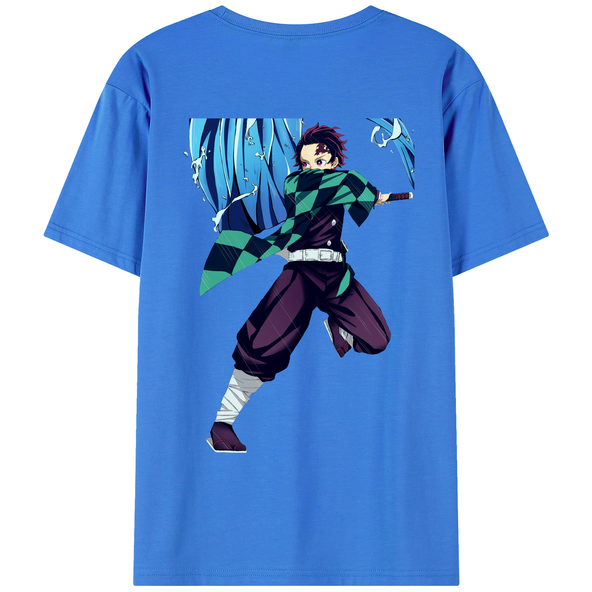 （画像用） 鬼滅の刃 竈門 炭治郎／かまど たんじろう Kamado Tanjirou 綿100％ メンズ半袖Tシャツ（バックプリント） 通気性
