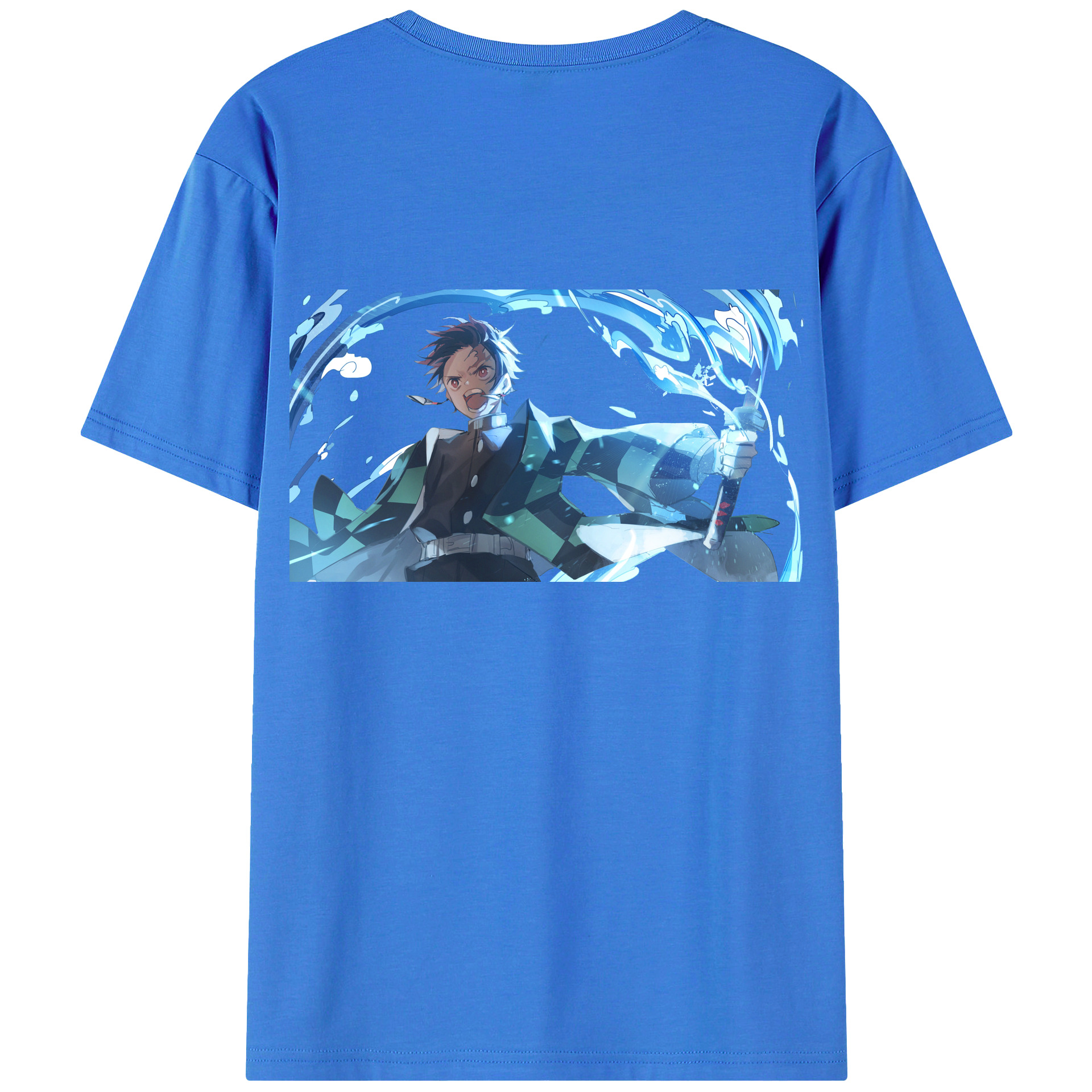 （画像用） 鬼滅の刃 竈門 炭治郎／かまど たんじろう Kamado Tanjirou 綿100％ メンズ半袖Tシャツ（バックプリント） 通気性