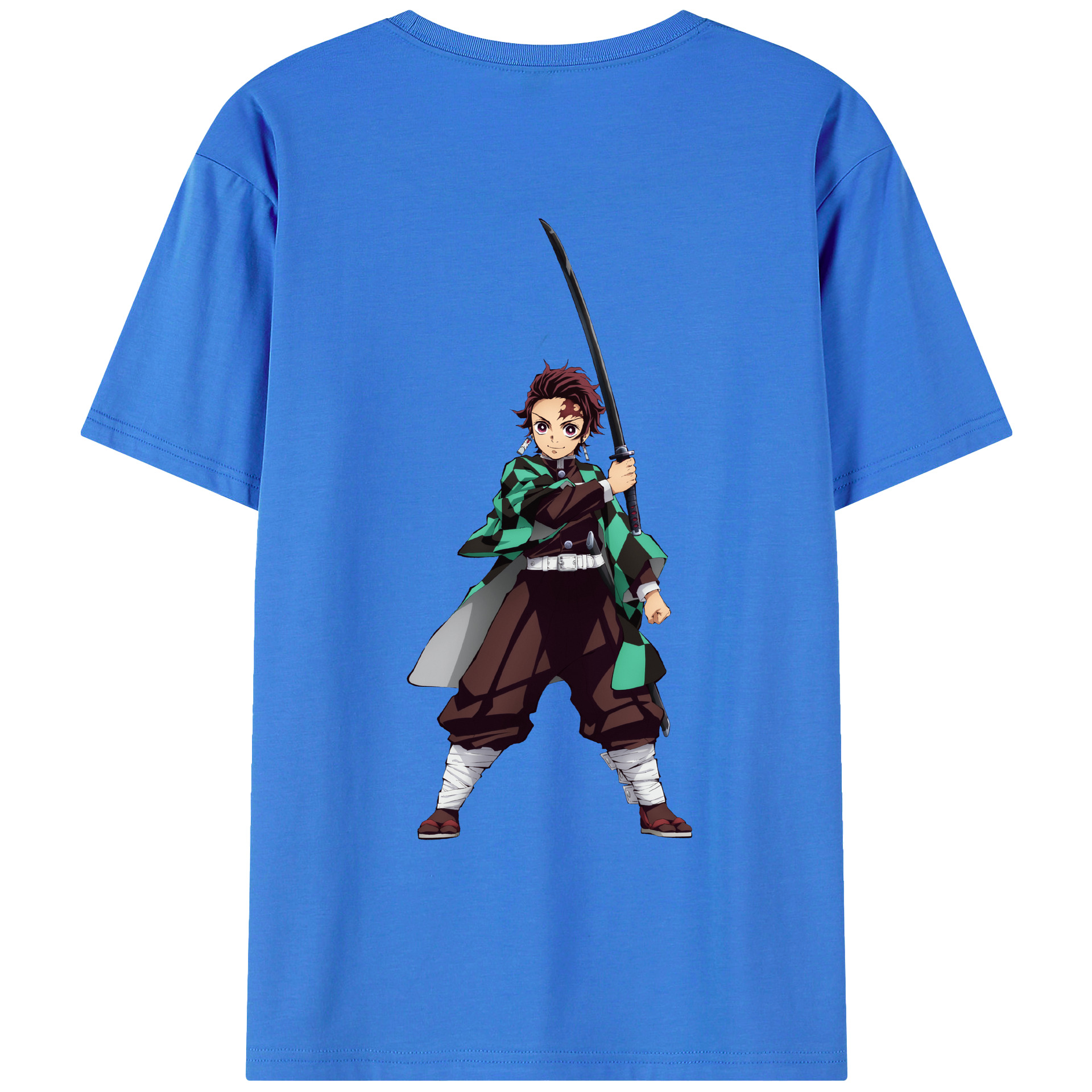 （画像用） 鬼滅の刃 竈門 炭治郎／かまど たんじろう Kamado Tanjirou 綿100％ メンズ半袖Tシャツ（バックプリント） 通気性