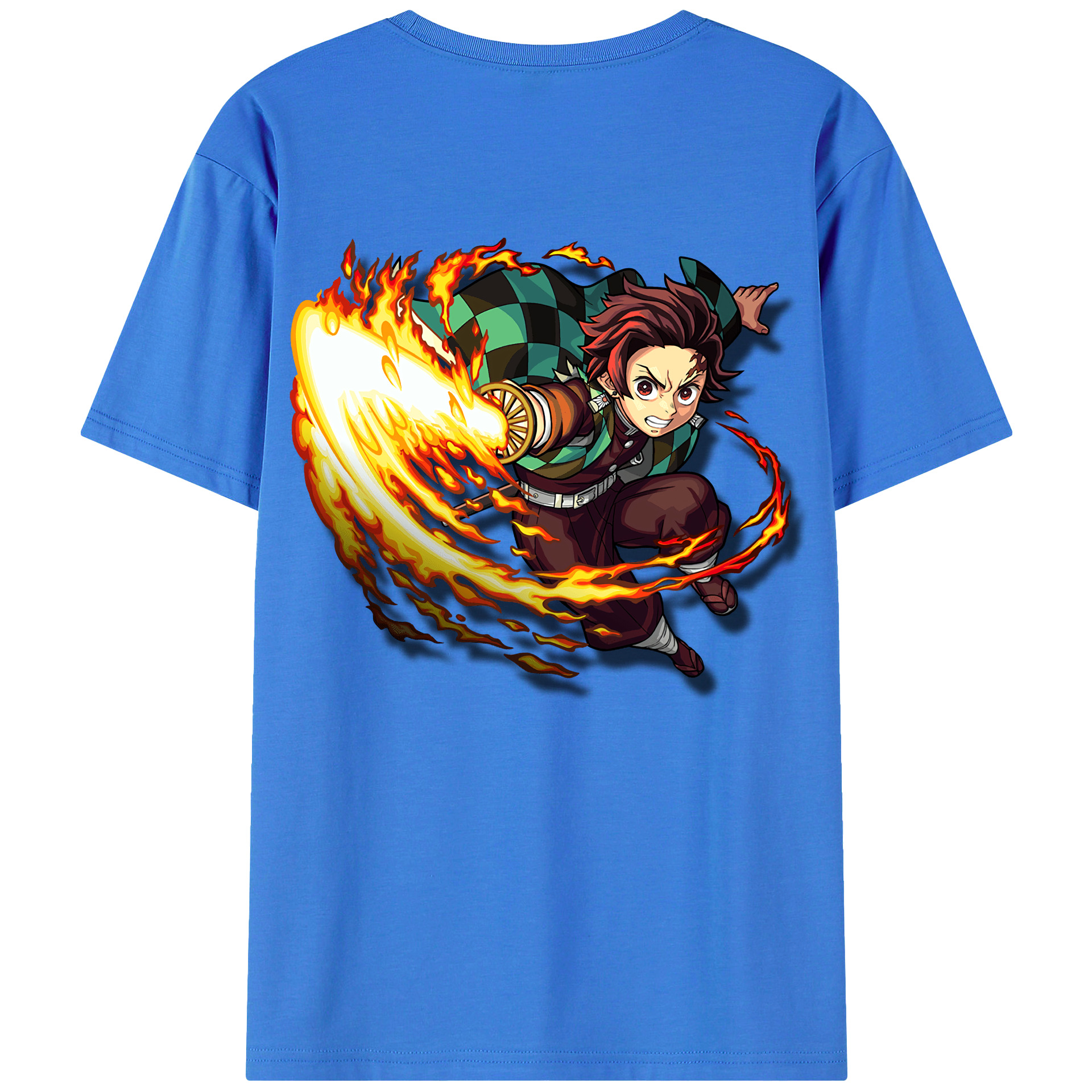 （画像用） 鬼滅の刃 竈門 炭治郎／かまど たんじろう Kamado Tanjirou 綿100％ メンズ半袖Tシャツ（バックプリント） 通気性