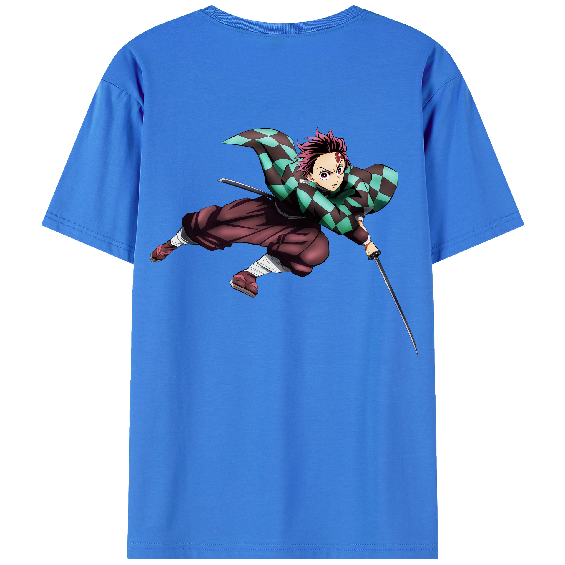 （画像用） 鬼滅の刃 竈門 炭治郎／かまど たんじろう Kamado Tanjirou 綿100％ メンズ半袖Tシャツ（バックプリント） 通気性