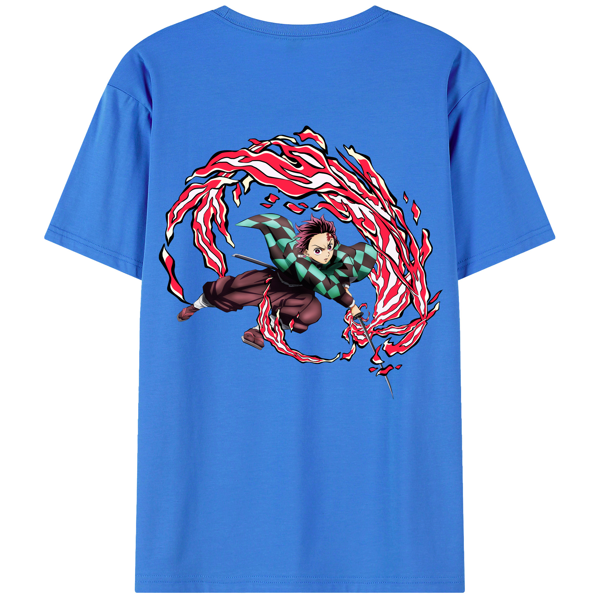 （画像用） 鬼滅の刃 竈門 炭治郎／かまど たんじろう Kamado Tanjirou 綿100％ メンズ半袖Tシャツ（バックプリント） 通気性