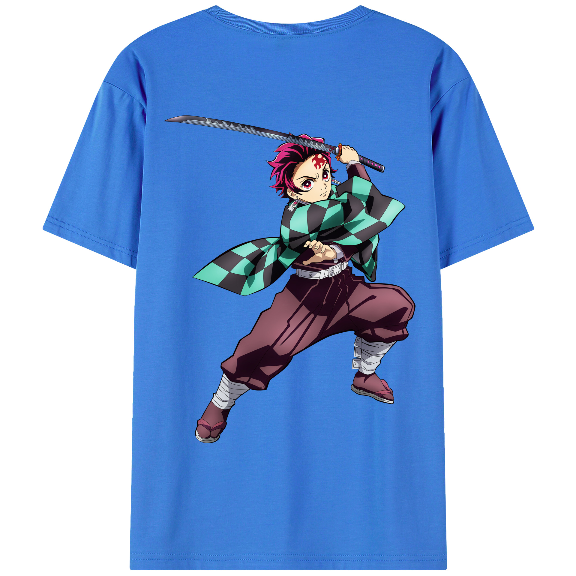 （画像用） 鬼滅の刃 竈門 炭治郎／かまど たんじろう Kamado Tanjirou 綿100％ メンズ半袖Tシャツ（バックプリント） 通気性