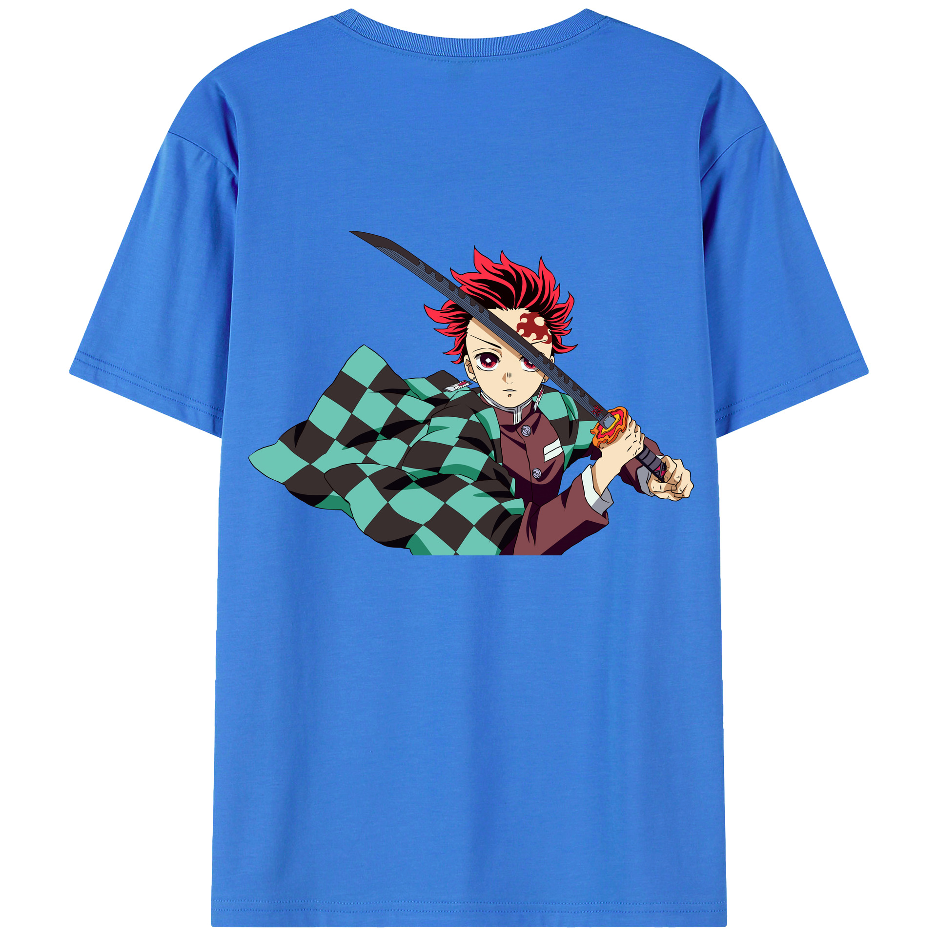 （画像用） 鬼滅の刃 竈門 炭治郎／かまど たんじろう Kamado Tanjirou 綿100％ メンズ半袖Tシャツ（バックプリント） 通気性