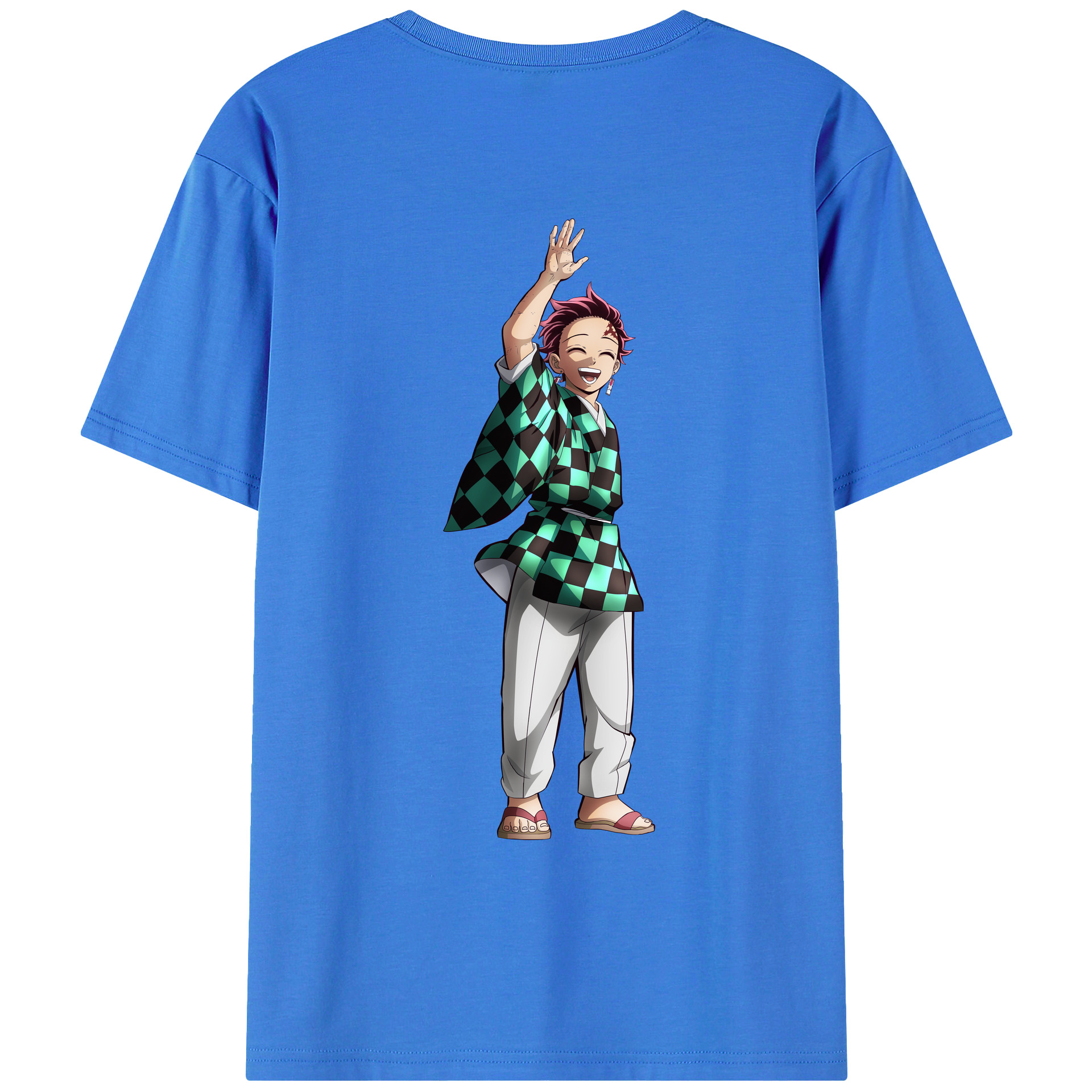 （画像用） 鬼滅の刃 竈門 炭治郎／かまど たんじろう Kamado Tanjirou 綿100％ メンズ半袖Tシャツ（バックプリント） 通気性