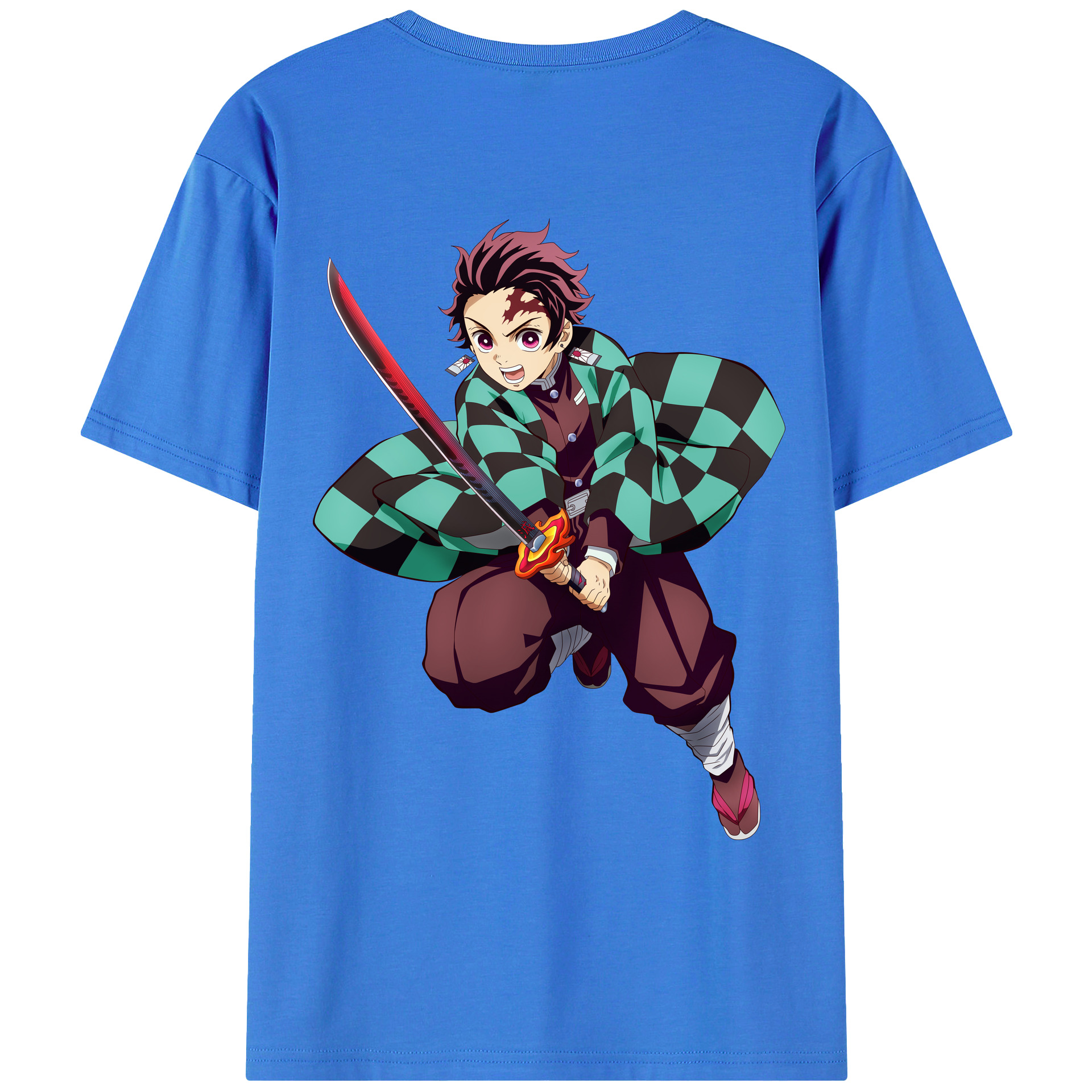 （画像用） 鬼滅の刃 竈門 炭治郎／かまど たんじろう Kamado Tanjirou 綿100％ メンズ半袖Tシャツ（バックプリント） 通気性