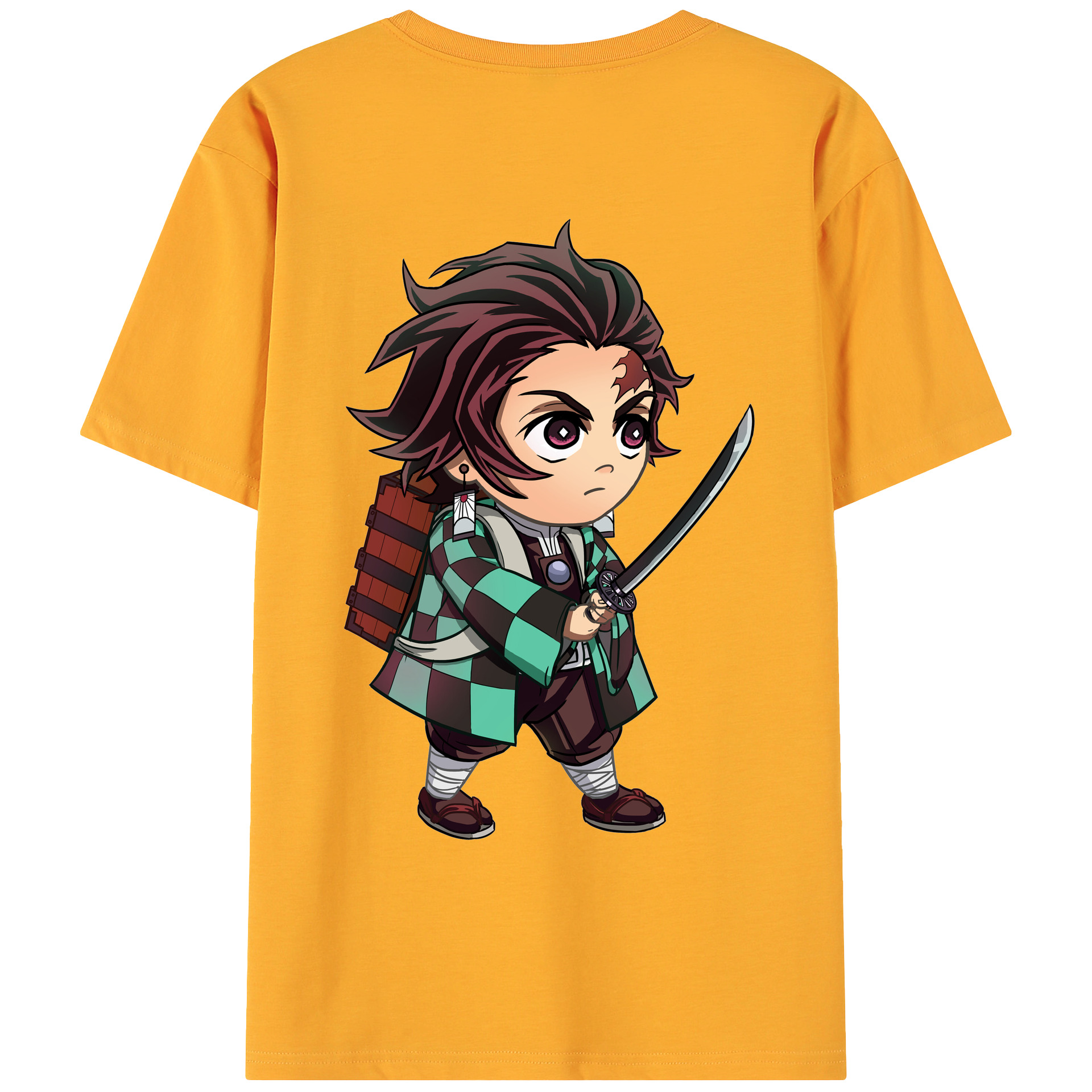 （画像用） 鬼滅の刃 竈門 炭治郎／かまど たんじろう Kamado Tanjirou 綿100％ メンズ半袖Tシャツ（バックプリント） 通気性