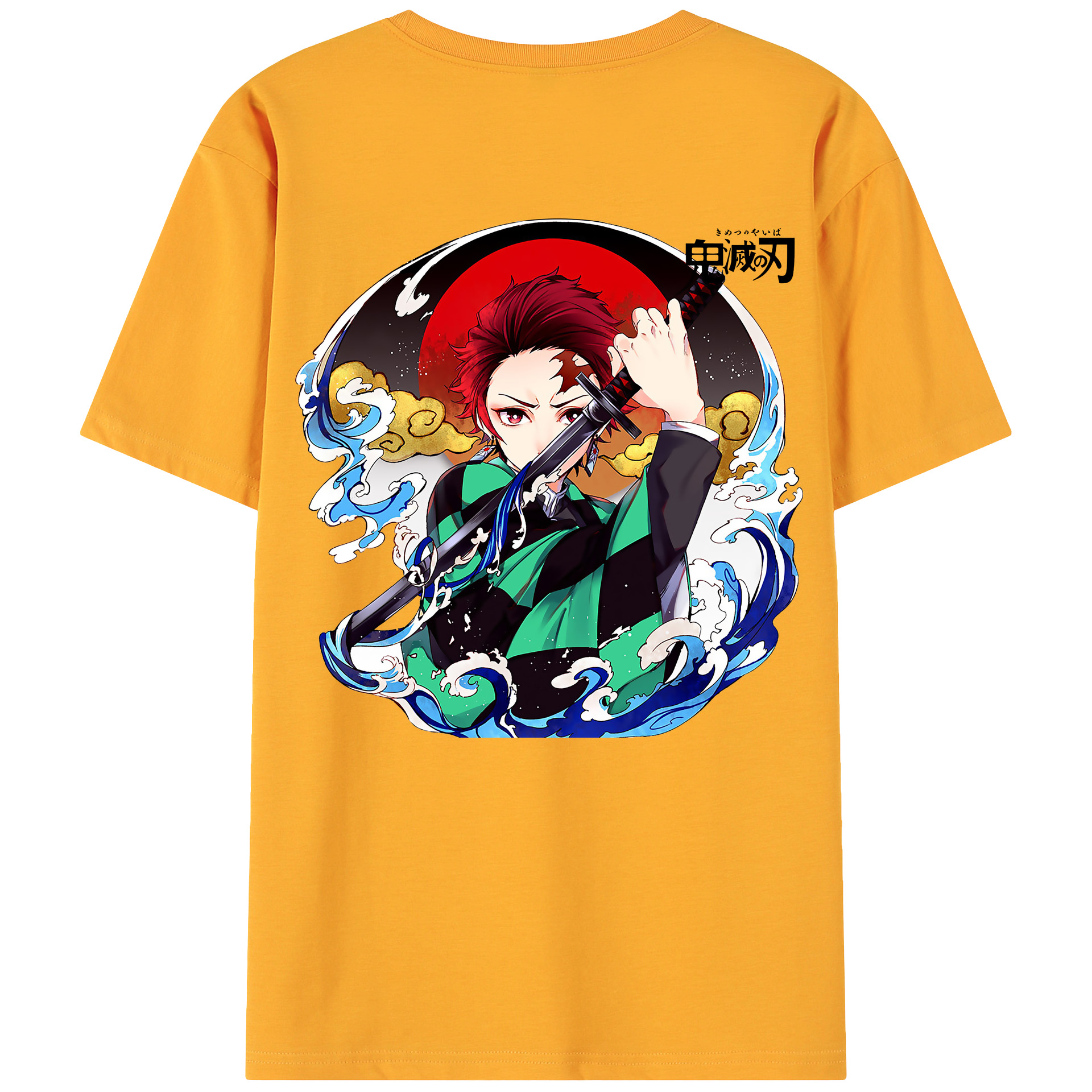 （画像用） 鬼滅の刃 竈門 炭治郎／かまど たんじろう Kamado Tanjirou 綿100％ メンズ半袖Tシャツ（バックプリント） 通気性