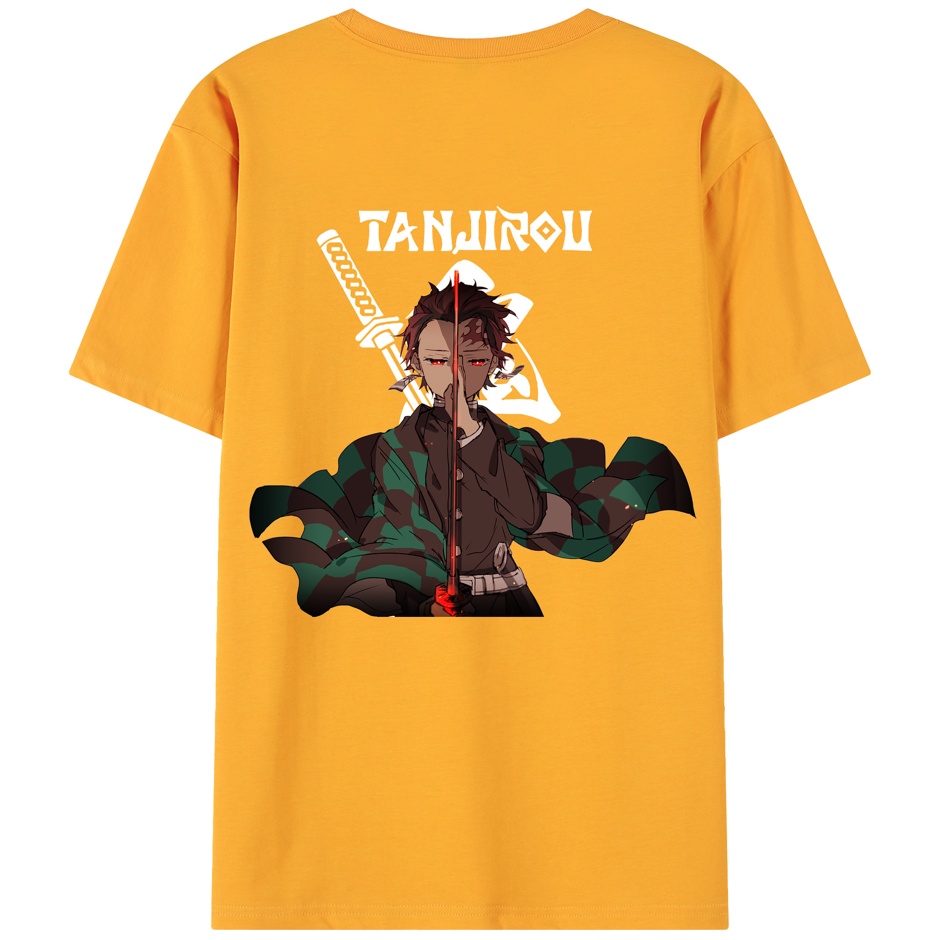 （画像用） 鬼滅の刃 竈門 炭治郎／かまど たんじろう Kamado Tanjirou 綿100％ メンズ半袖Tシャツ（バックプリント） 通気性