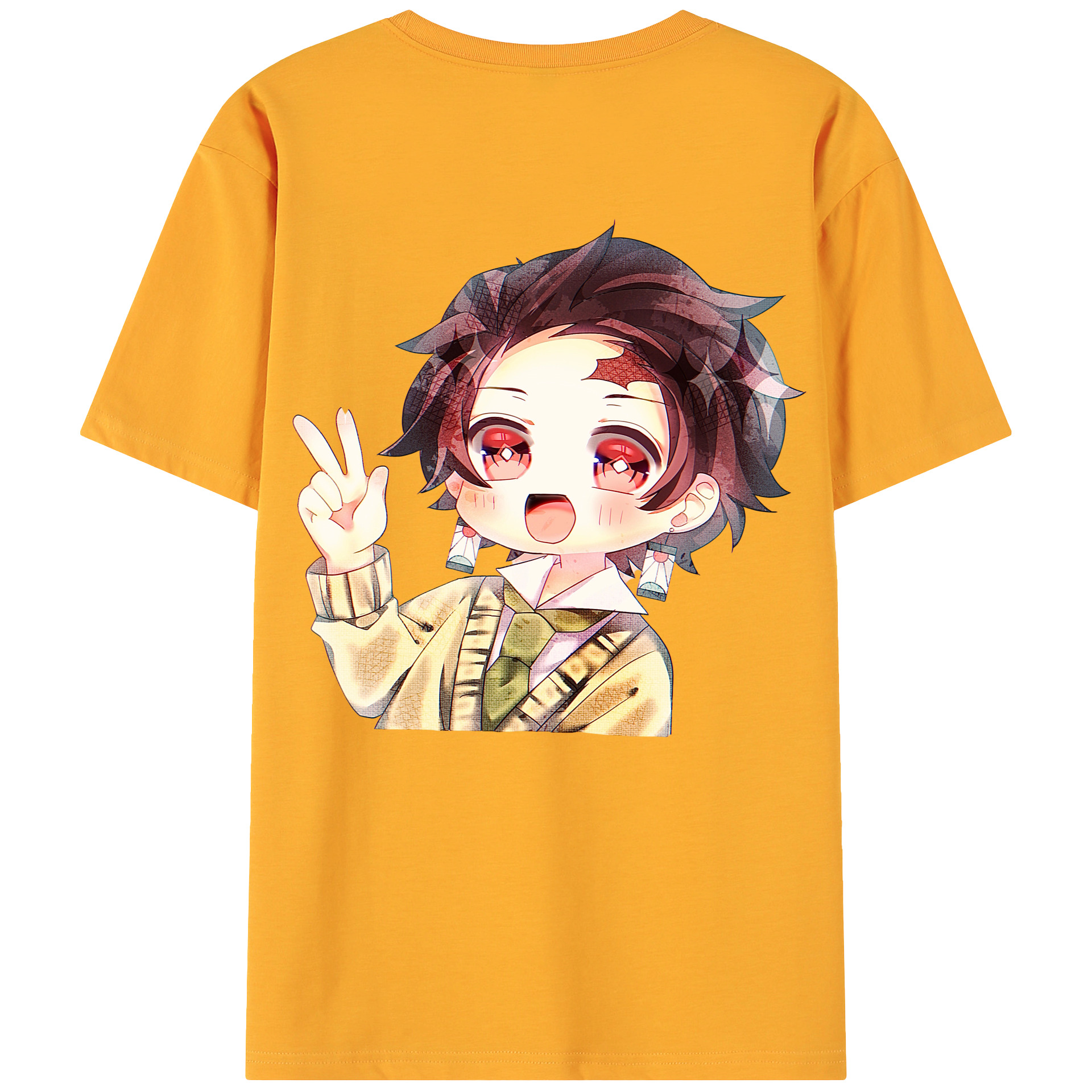 （画像用） 鬼滅の刃 竈門 炭治郎／かまど たんじろう Kamado Tanjirou 綿100％ メンズ半袖Tシャツ（バックプリント） 通気性