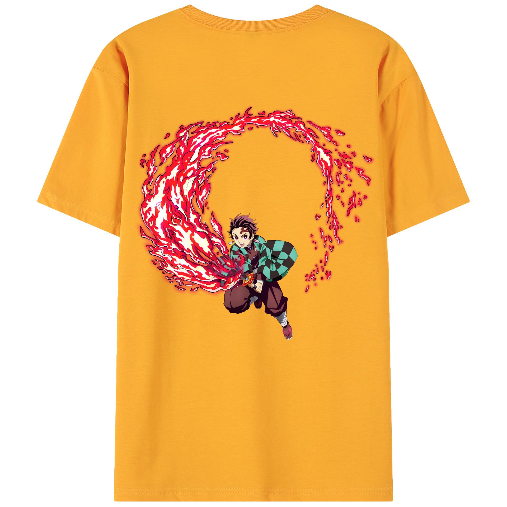 （画像用） 鬼滅の刃 竈門 炭治郎／かまど たんじろう Kamado Tanjirou 綿100％ メンズ半袖Tシャツ（バックプリント） 通気性