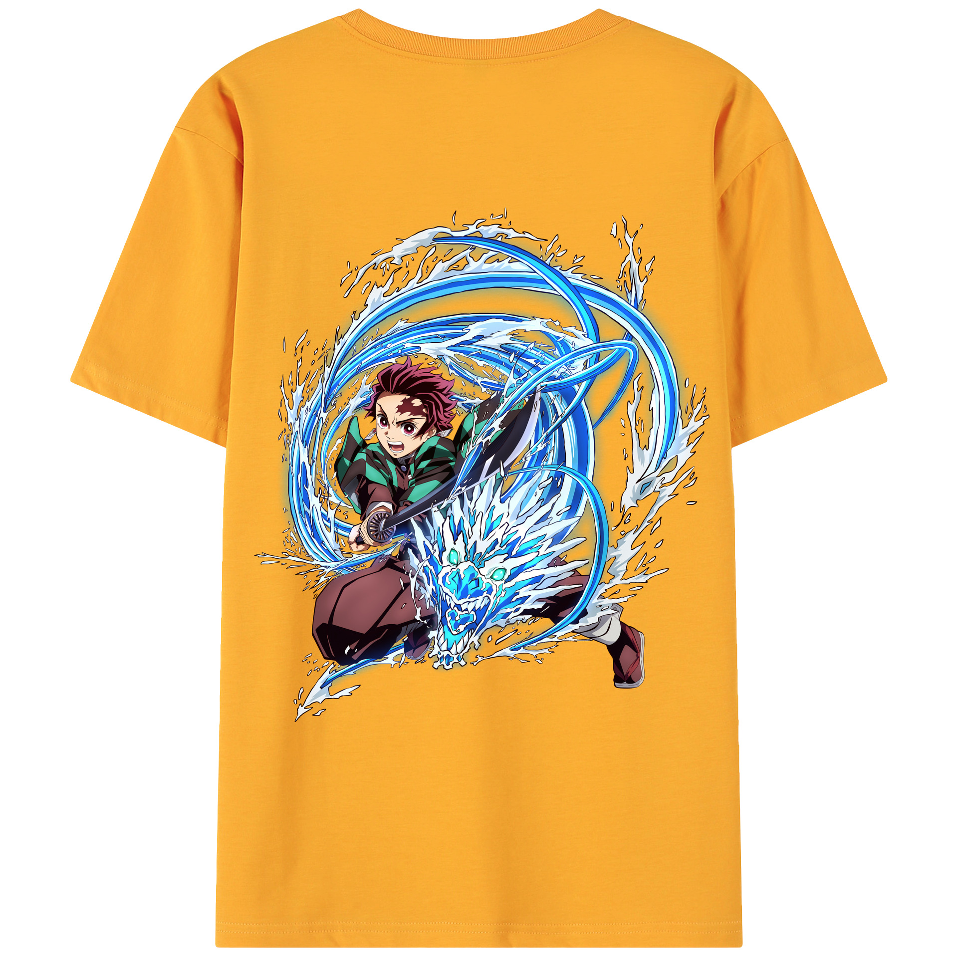 （画像用） 鬼滅の刃 竈門 炭治郎／かまど たんじろう Kamado Tanjirou 綿100％ メンズ半袖Tシャツ（バックプリント） 通気性