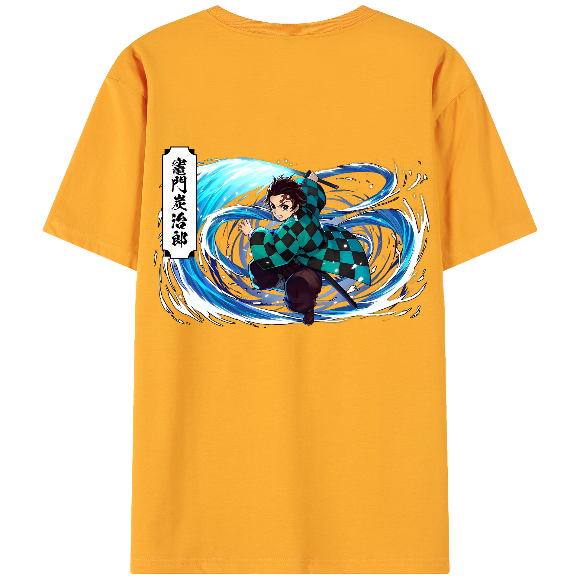 （画像用） 鬼滅の刃 竈門 炭治郎／かまど たんじろう Kamado Tanjirou 綿100％ メンズ半袖Tシャツ（バックプリント） 通気性