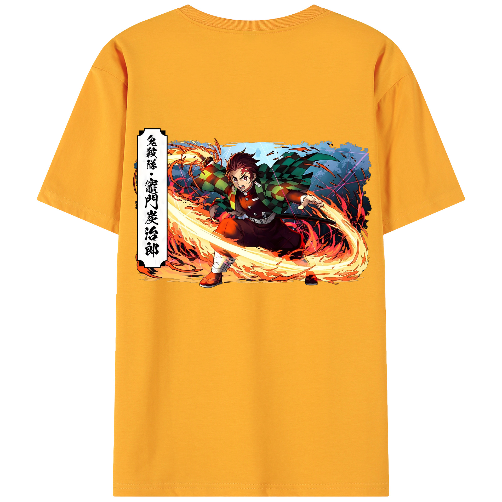 （画像用） 鬼滅の刃 竈門 炭治郎／かまど たんじろう Kamado Tanjirou 綿100％ メンズ半袖Tシャツ（バックプリント） 通気性