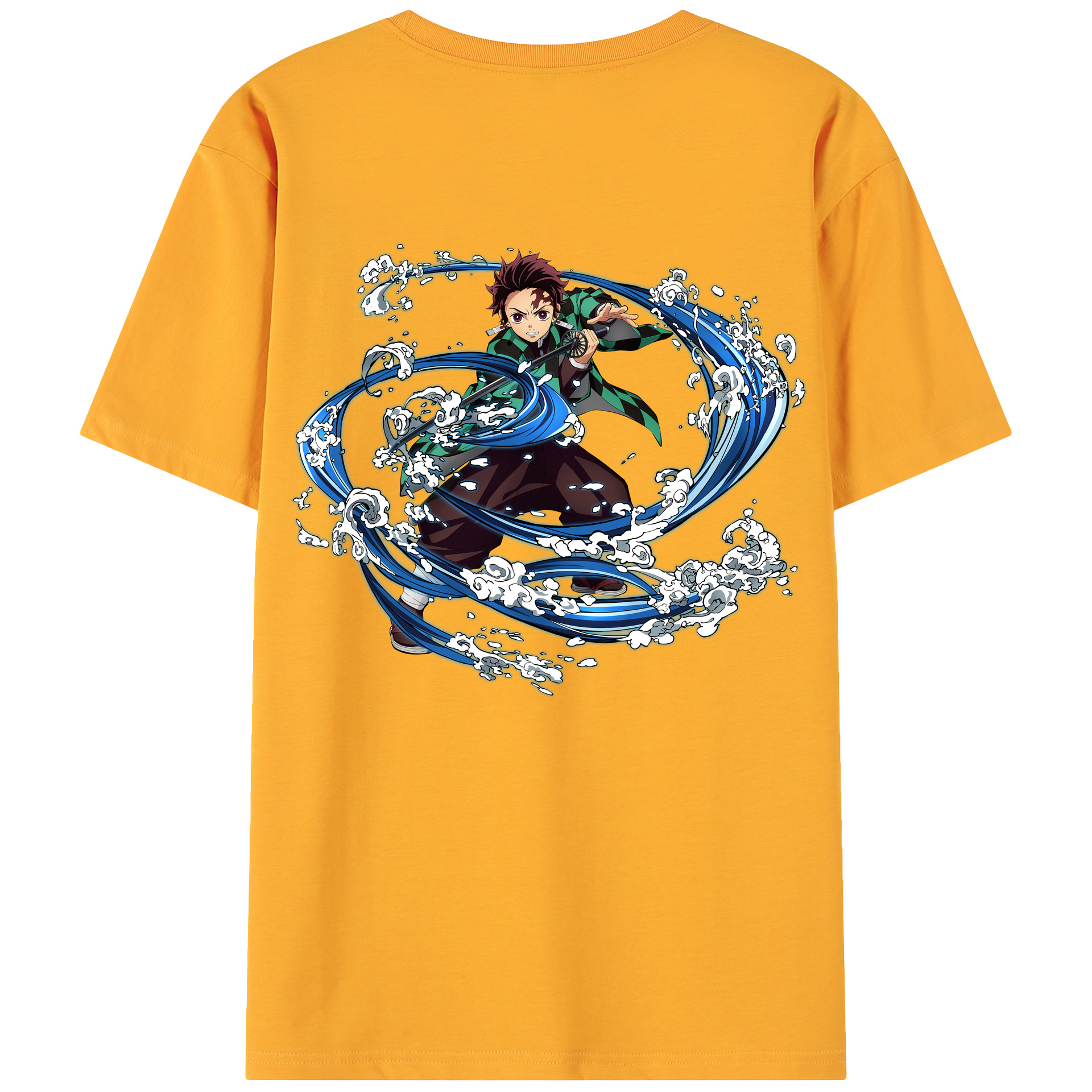 （画像用） 鬼滅の刃 竈門 炭治郎／かまど たんじろう Kamado Tanjirou 綿100％ メンズ半袖Tシャツ（バックプリント） 通気性