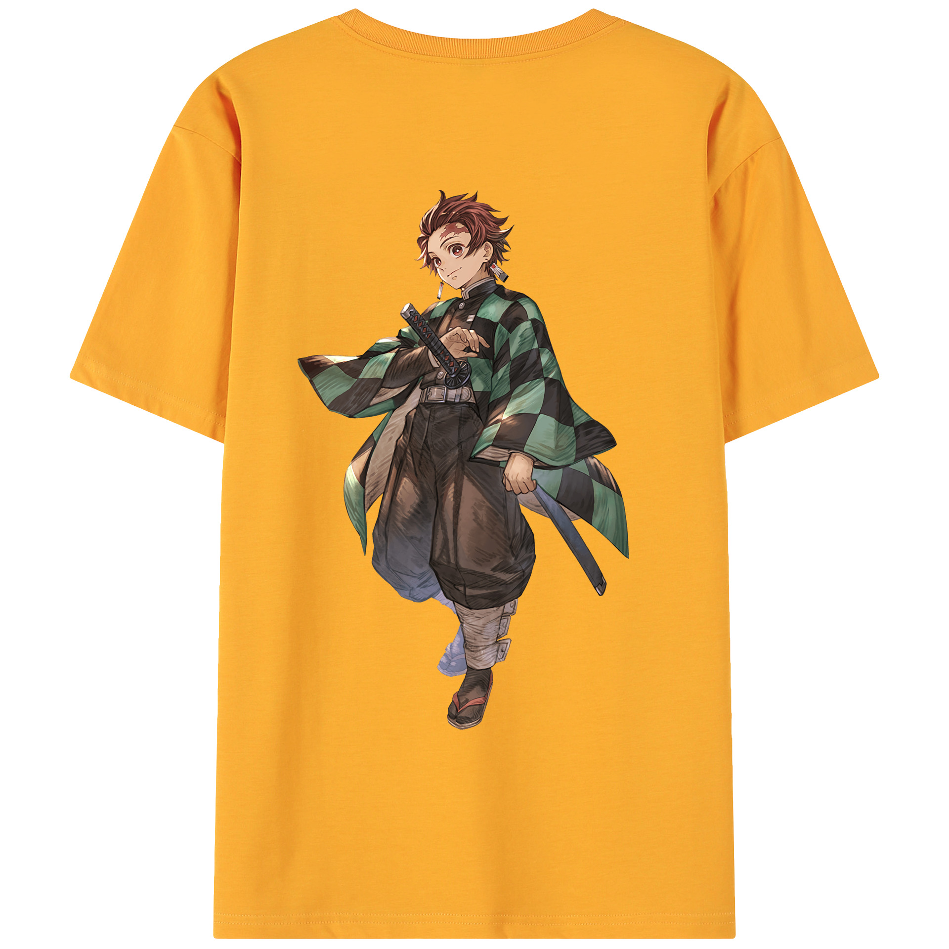 （画像用） 鬼滅の刃 竈門 炭治郎／かまど たんじろう Kamado Tanjirou 綿100％ メンズ半袖Tシャツ（バックプリント） 通気性