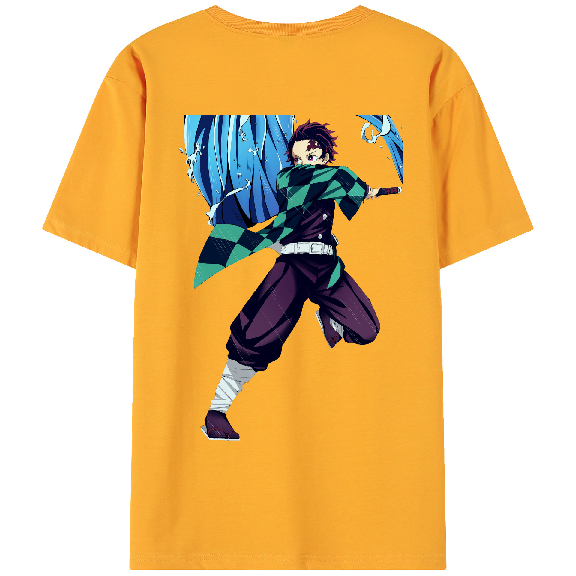 （画像用） 鬼滅の刃 竈門 炭治郎／かまど たんじろう Kamado Tanjirou 綿100％ メンズ半袖Tシャツ（バックプリント） 通気性