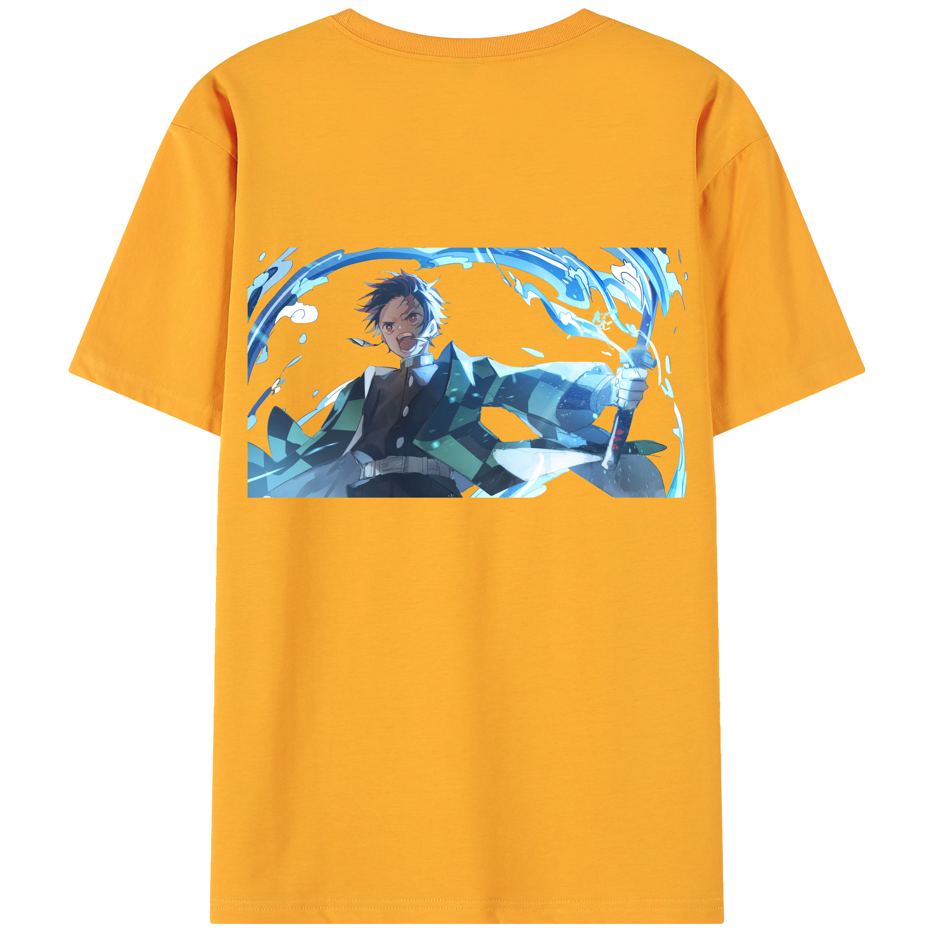 （画像用） 鬼滅の刃 竈門 炭治郎／かまど たんじろう Kamado Tanjirou 綿100％ メンズ半袖Tシャツ（バックプリント） 通気性